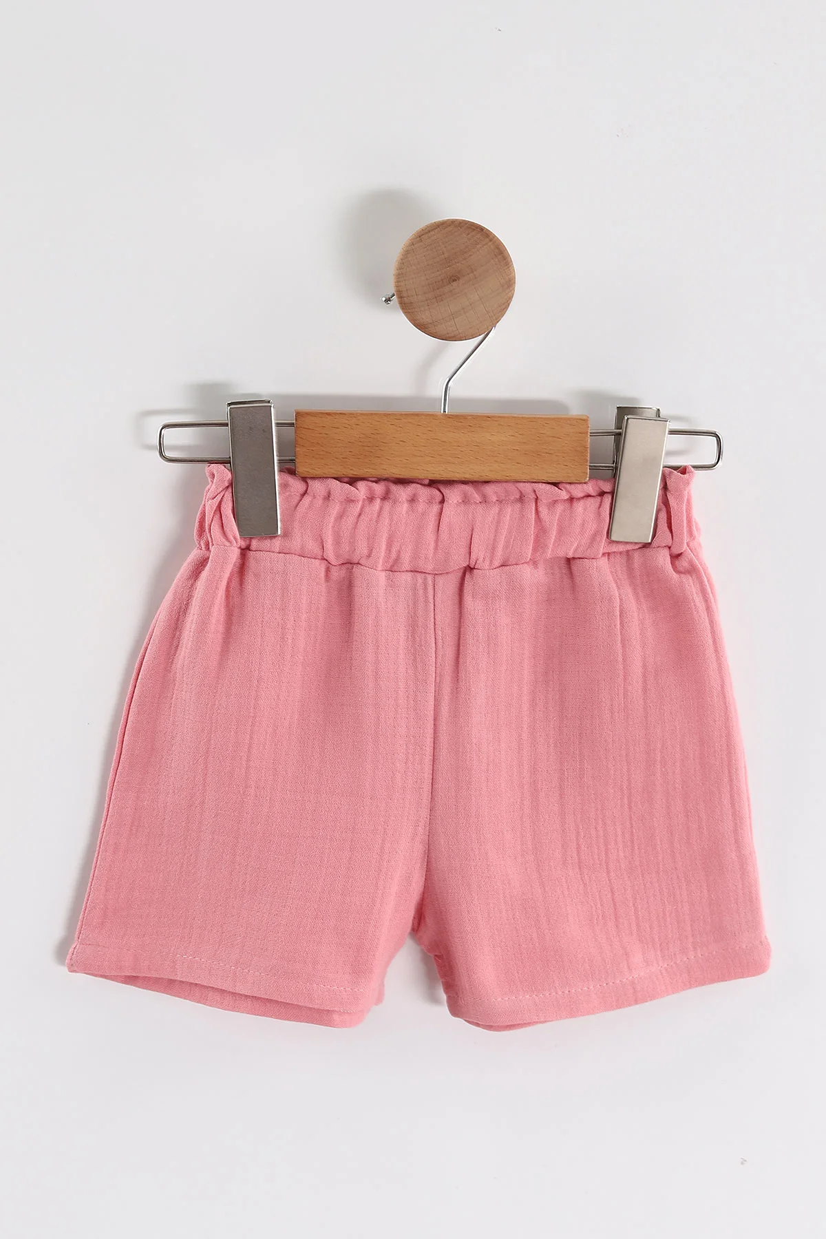 Pembe (1-5 Yaş) Prety Vibes Taş Baskılı Tişörtlü Müslin Şortlu Kız Çocuk Yazlık Takım 458949