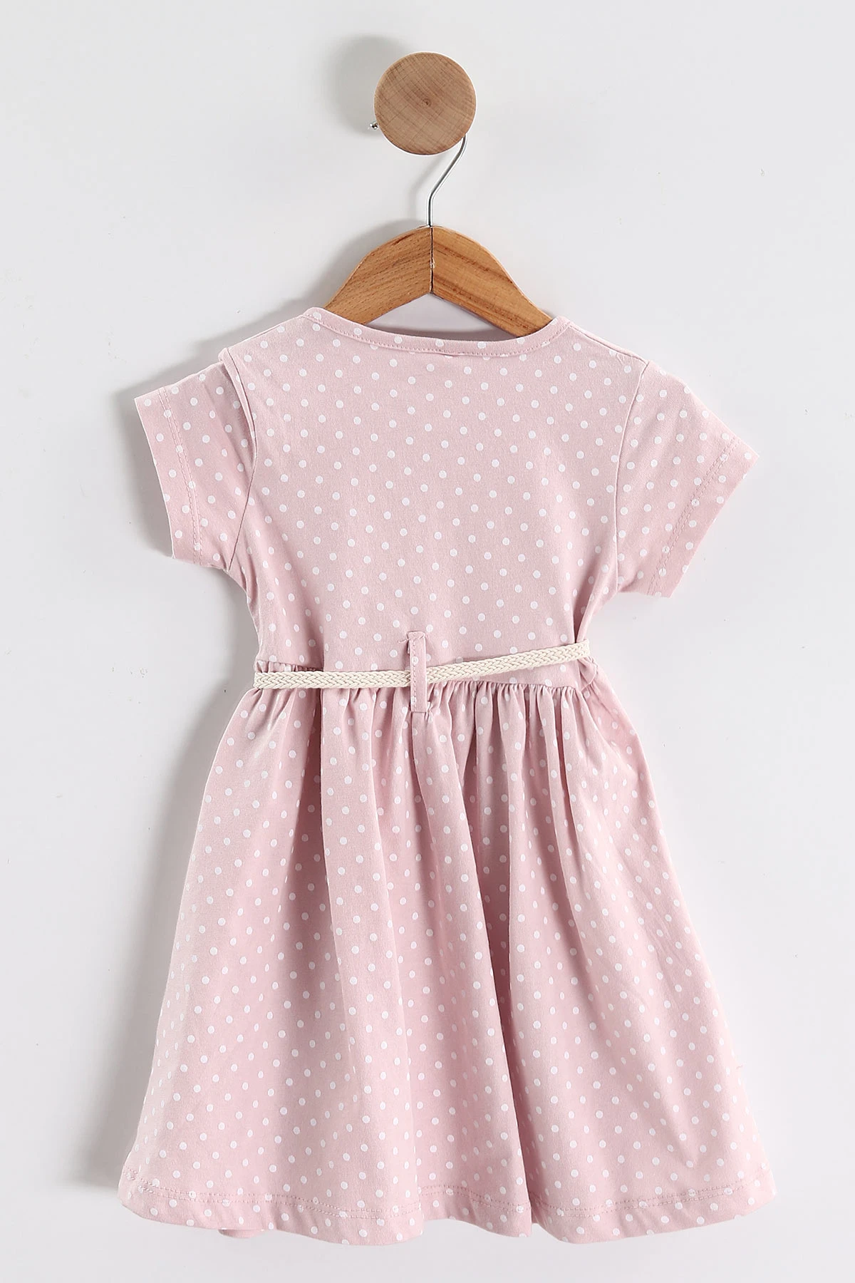 Pembe (1-5 Yaş) Puantiye Desenli Kemerli Kız Çocuk Penye Elbise 438989
