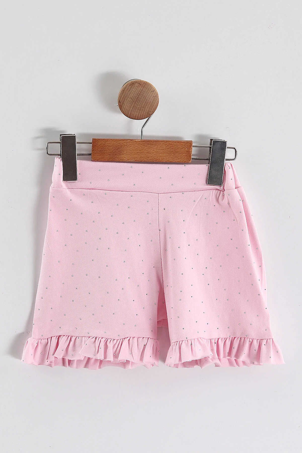 Pembe (1-5 Yaş) Taş Baskılı Fiyonklu ve Şortlu Penye Kız Çocuk Yazlık Takım 454793