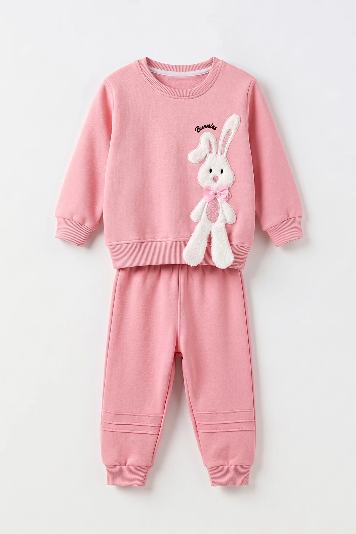 Pembe (1-5 Yaş) Tavşan Nakışlı 3 İp Şardonlu Kız Çocuk Kışlık Takım 498059