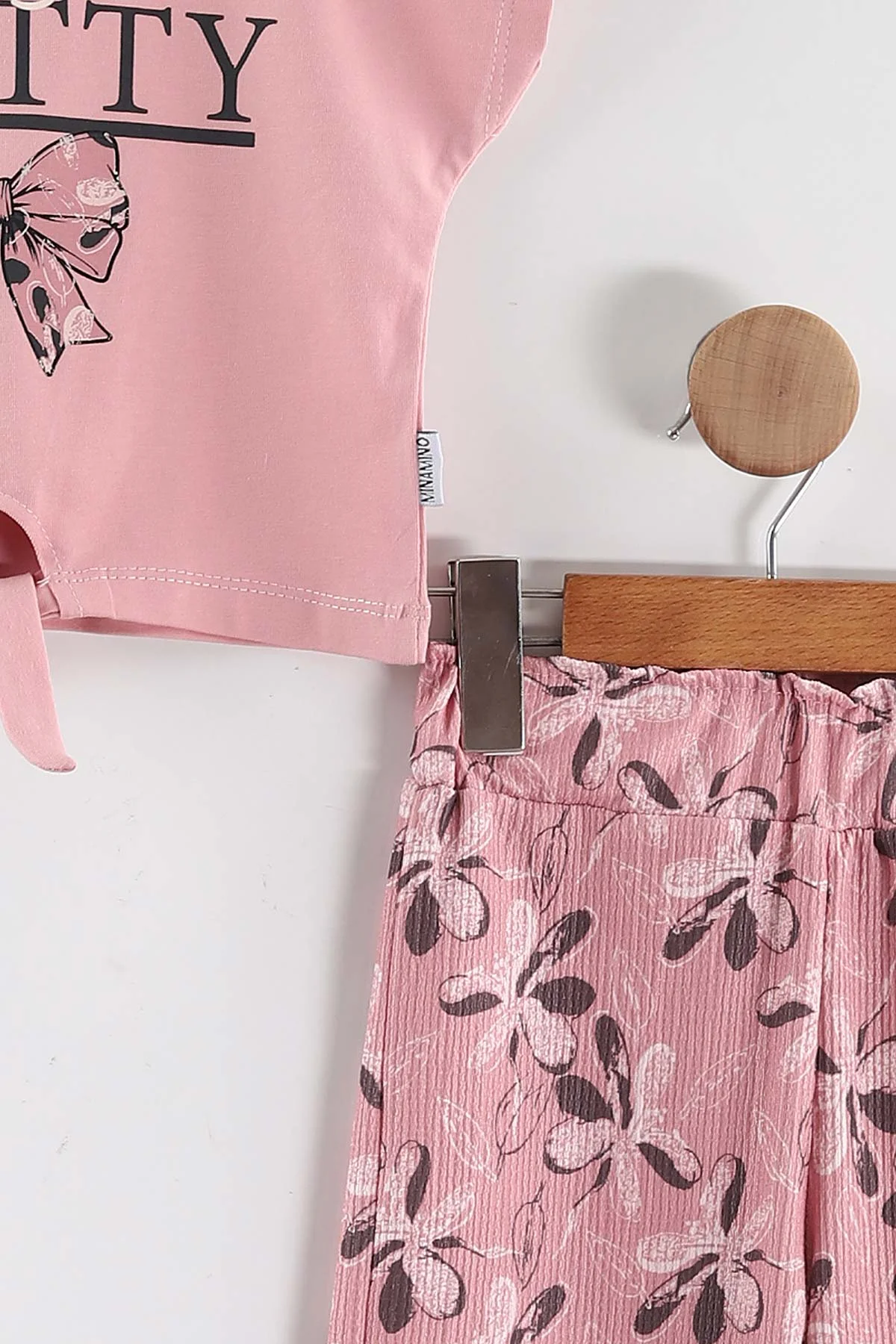 Pembe (1-5 Yaş)Fiyonk Baskılı Bürümcük Pantolonlu  Kız Çocuk  Yazlık Takım 436706