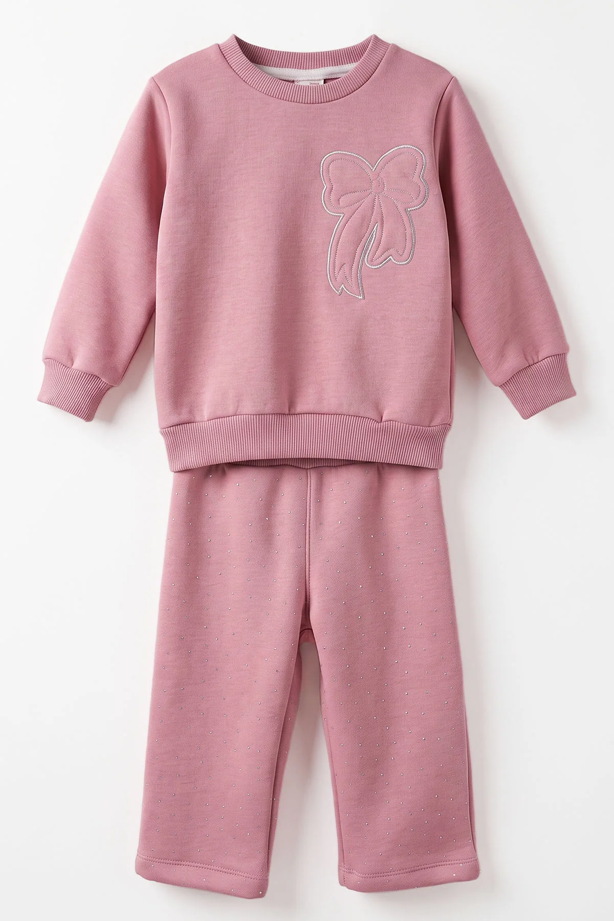 Pembe (1-5 Yaş)Fiyonk Nakışlı Altı Taşlı 3 İp Şardonlu Kız Çocuk Kışlık Takım 500300