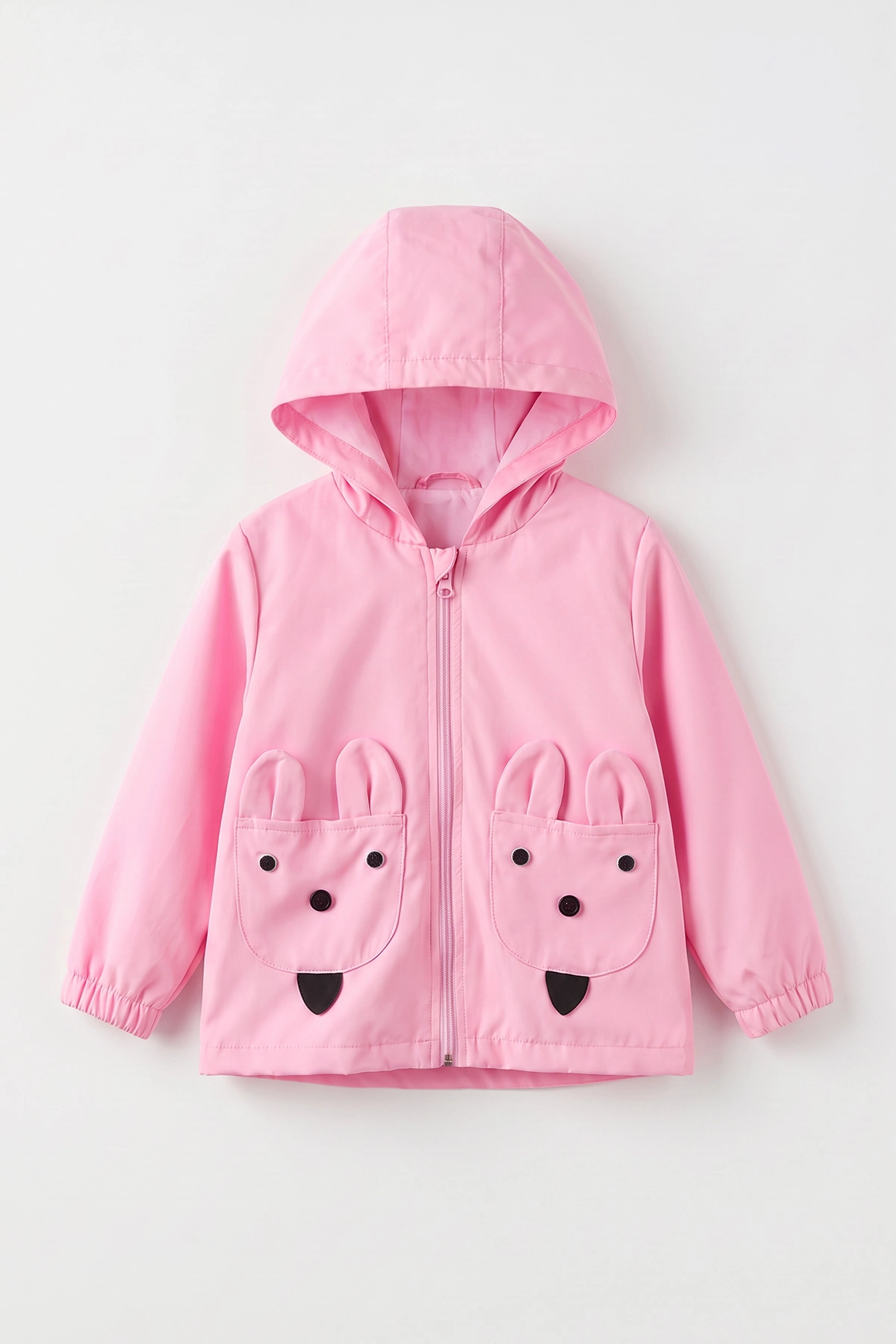 Pembe (1-5 Yaş)Kapüşonlu Cebi Gözlü Bondit Kumaş Kız Bebek&Çocuk Mont 499303