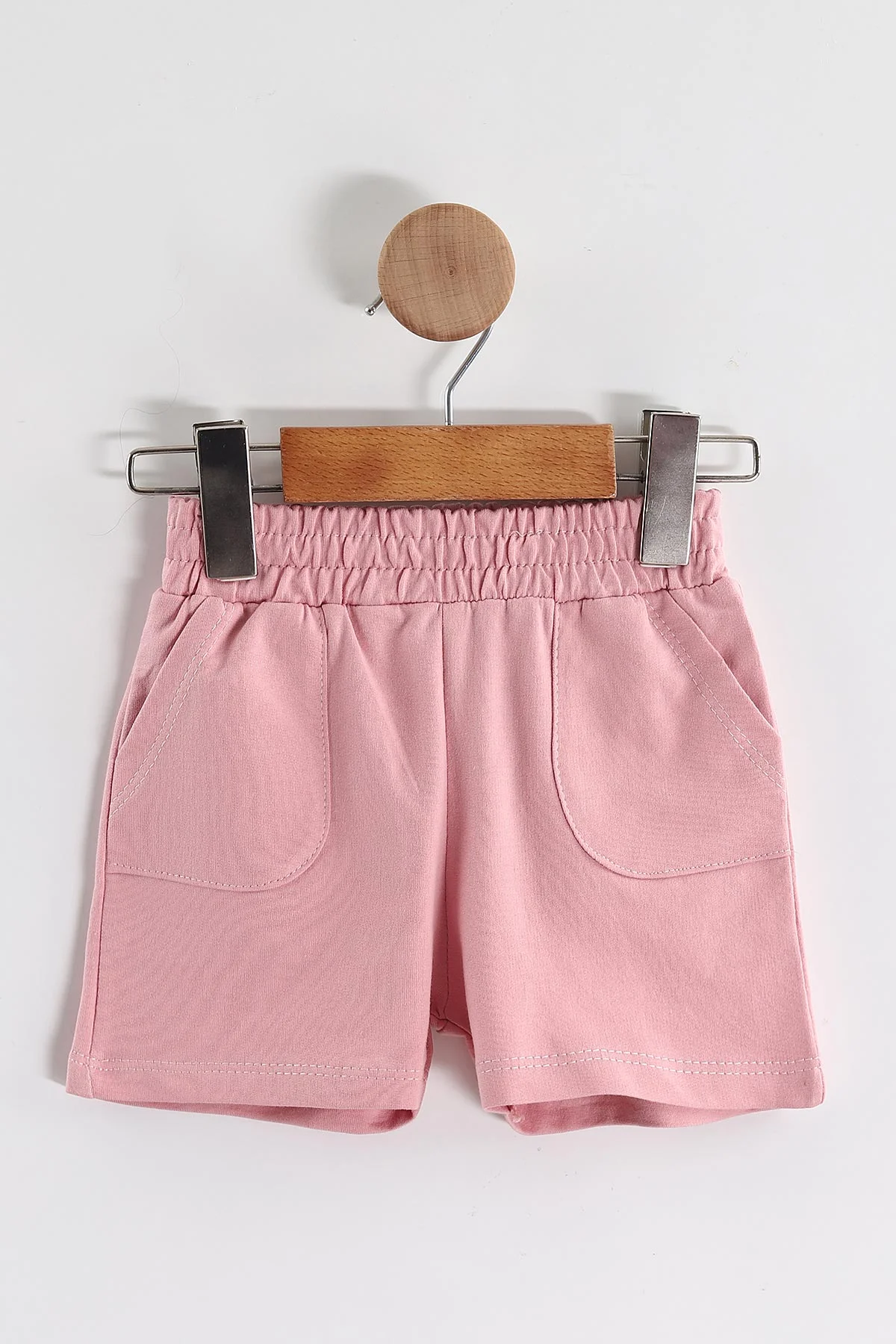 Pembe (1-5 Yaş)Puantiye Baskılı Aksesuarlı Şortlu Kız Çocuk Yazlık Takım 436699