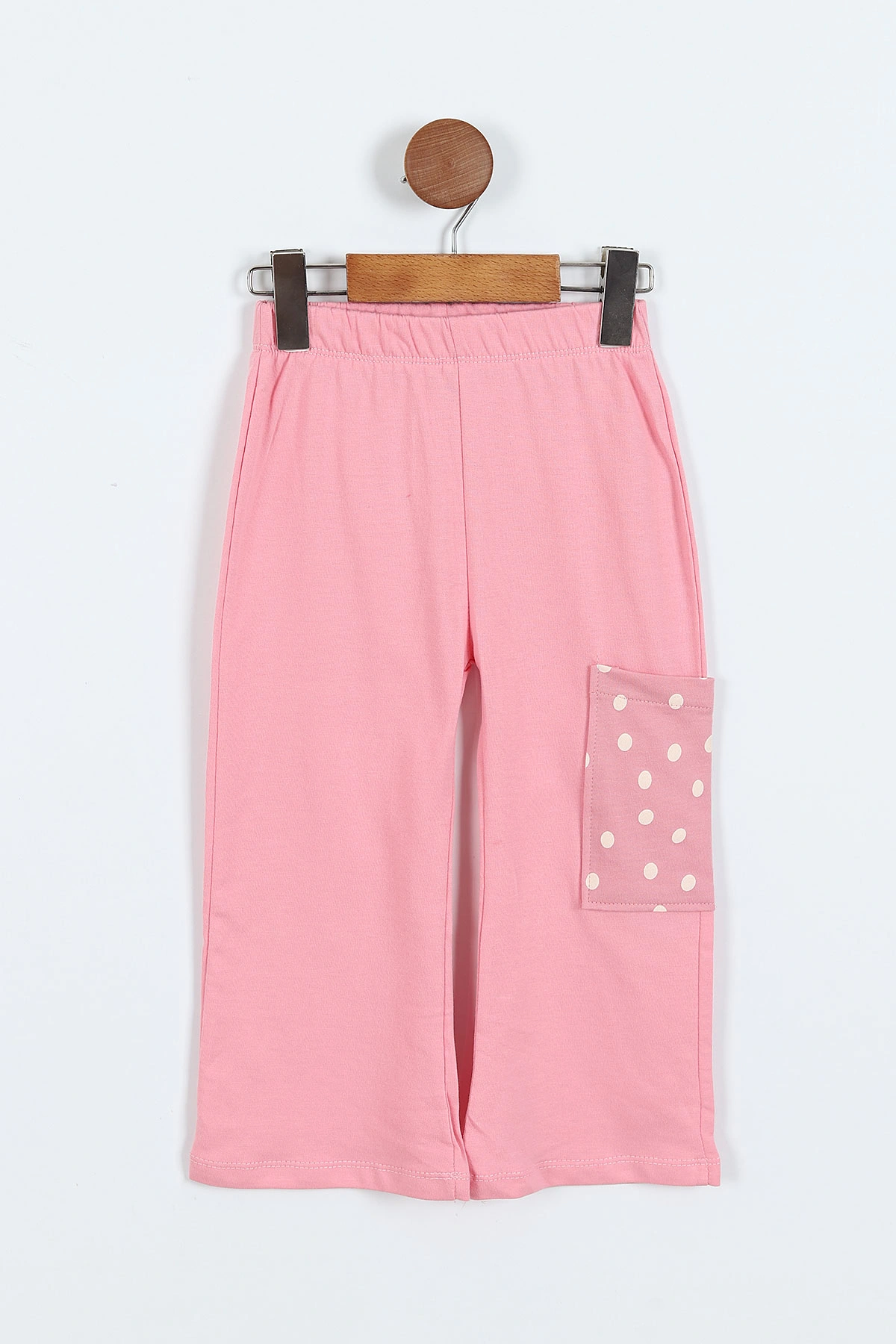 Pembe (1-5 Yaş)Puantiye Desen Kapüşonlu ve Fermuarlı Bol Paça Kız Çocuk 2'li Takım 418451