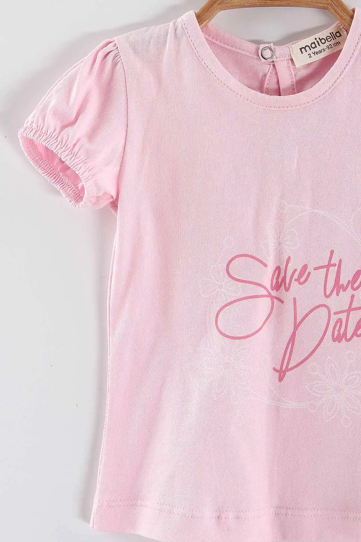 Pembe (1-5 Yaş)Save The Data Baskılı Tişörtlü   Toka Aksesuarlı  Şortlu Kız Çocuk Yazlık Takım 439587