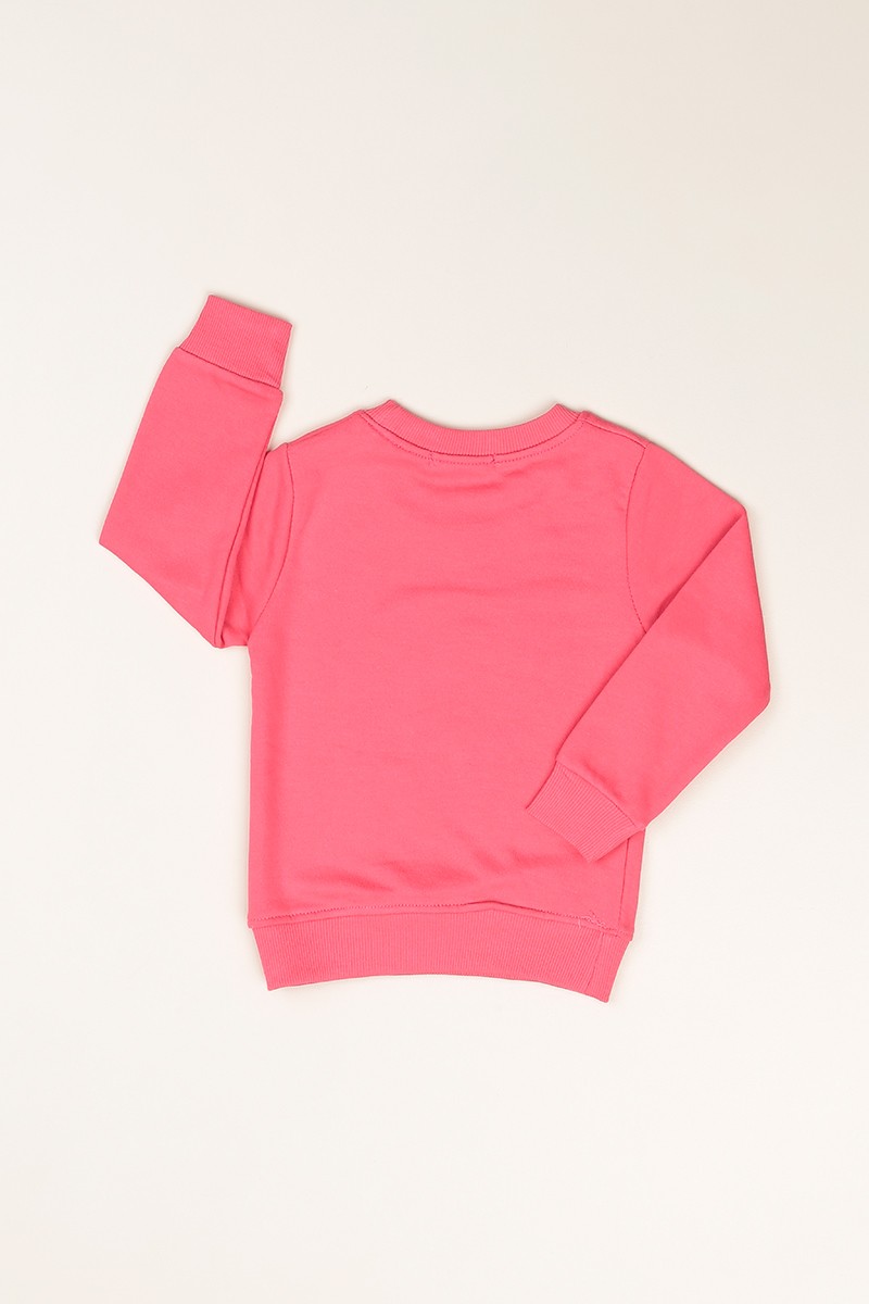 Pembe (1-8 Yaş) Çiçek Baskılı İçi Şardonlu Kız Çocuk Sweatshirt 81377