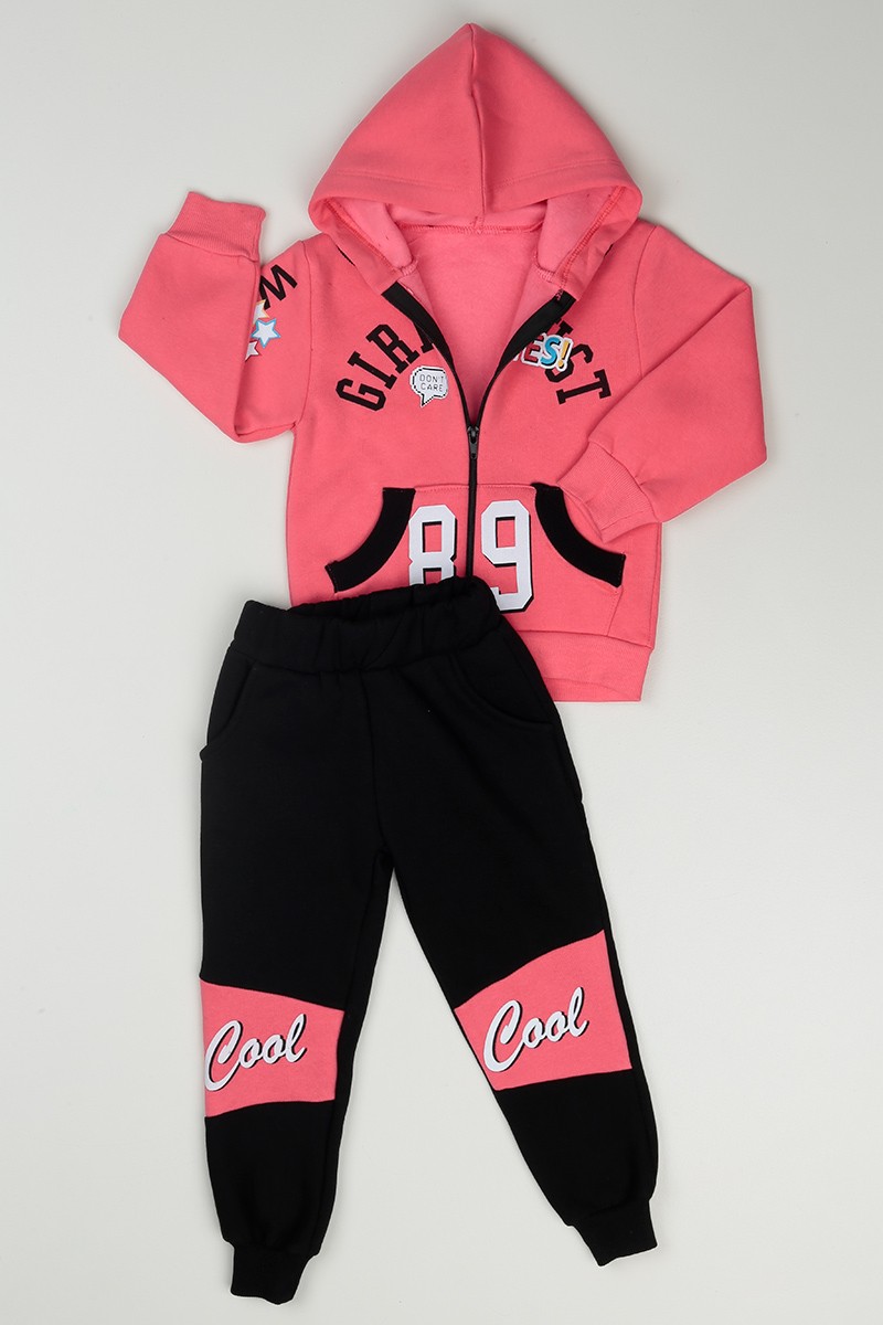 Pembe (1-8 Yaş) Girls Just Baskılı İçi Şardonlu Kız Çocuk Takım 86266