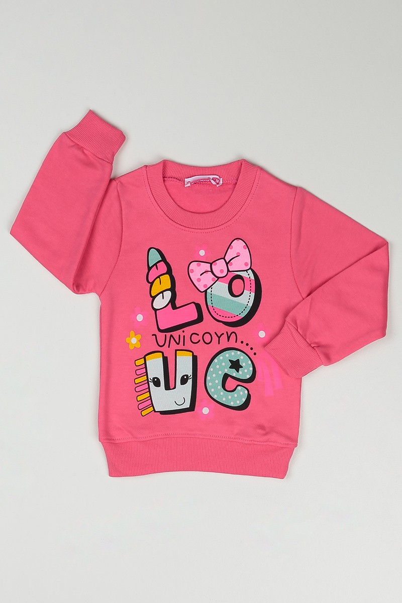 Pembe (1-8 Yaş) Love Baskılı Kız Çocuk Sweatshirt 89628