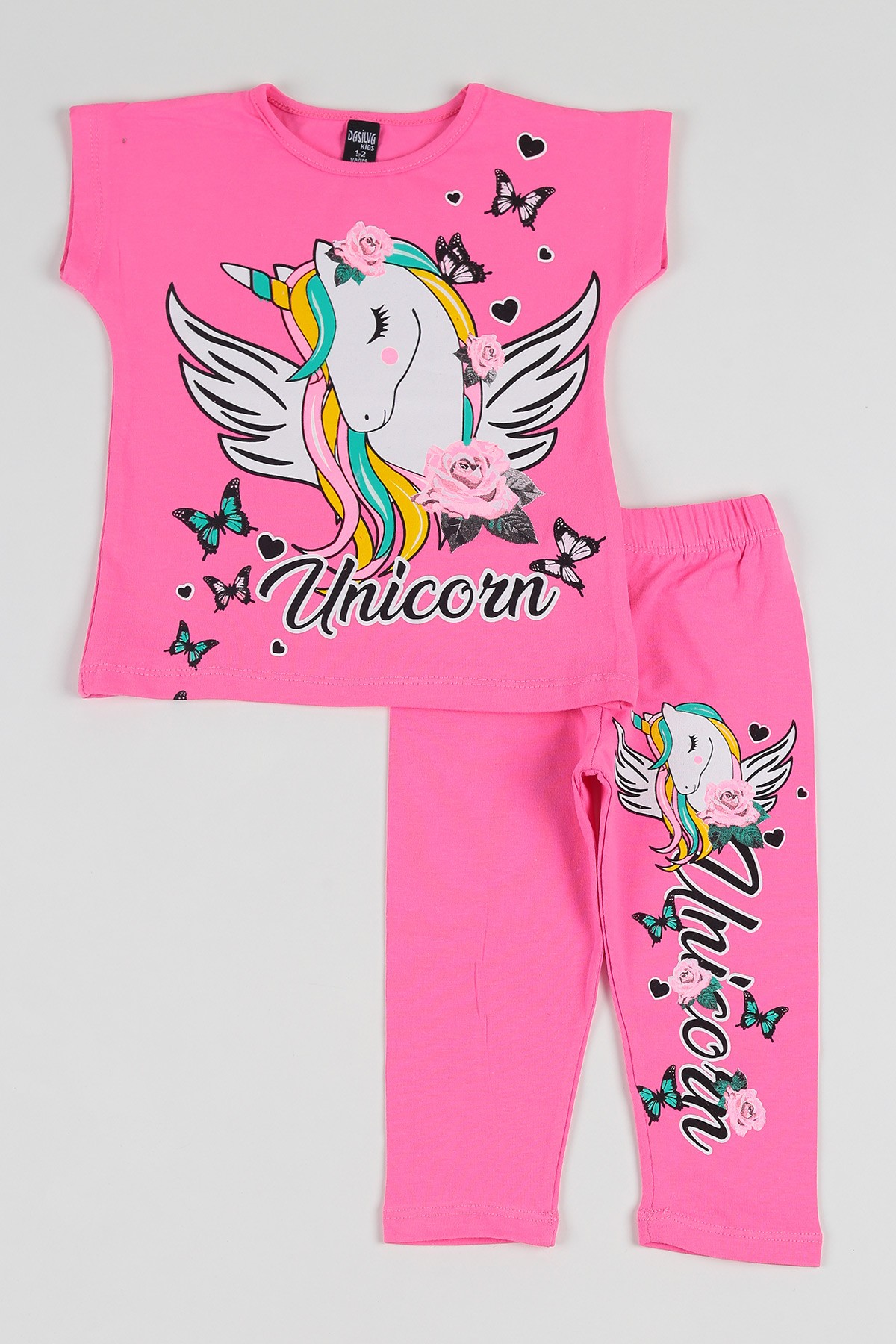 Pembe (1-8 yaş) Unicorn  Baskılı Kız Çocuk Taytlı Takım 114466