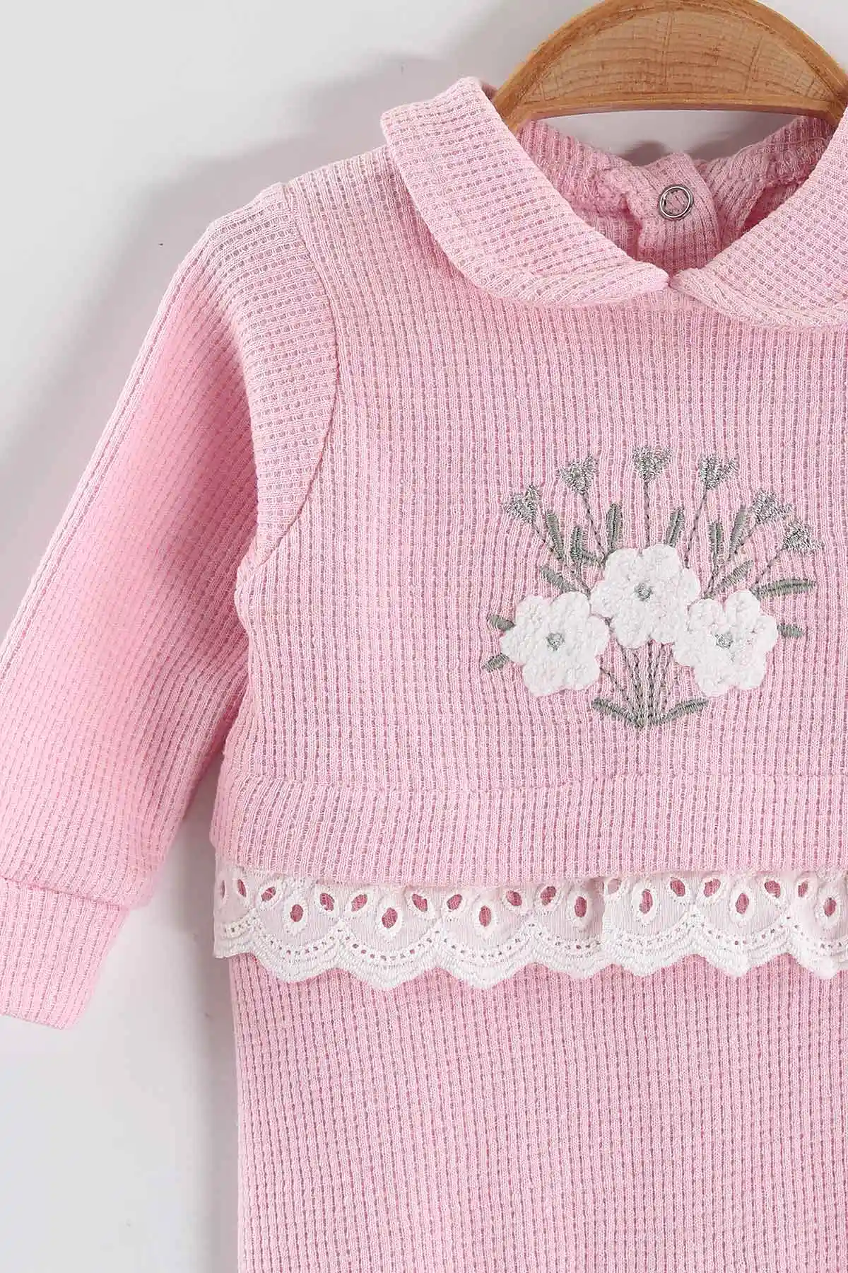 Pembe (1-9 Ay)Çiçek Nakışlı Fisto Detaylı Patikli Kız Bebek Tulum 434934