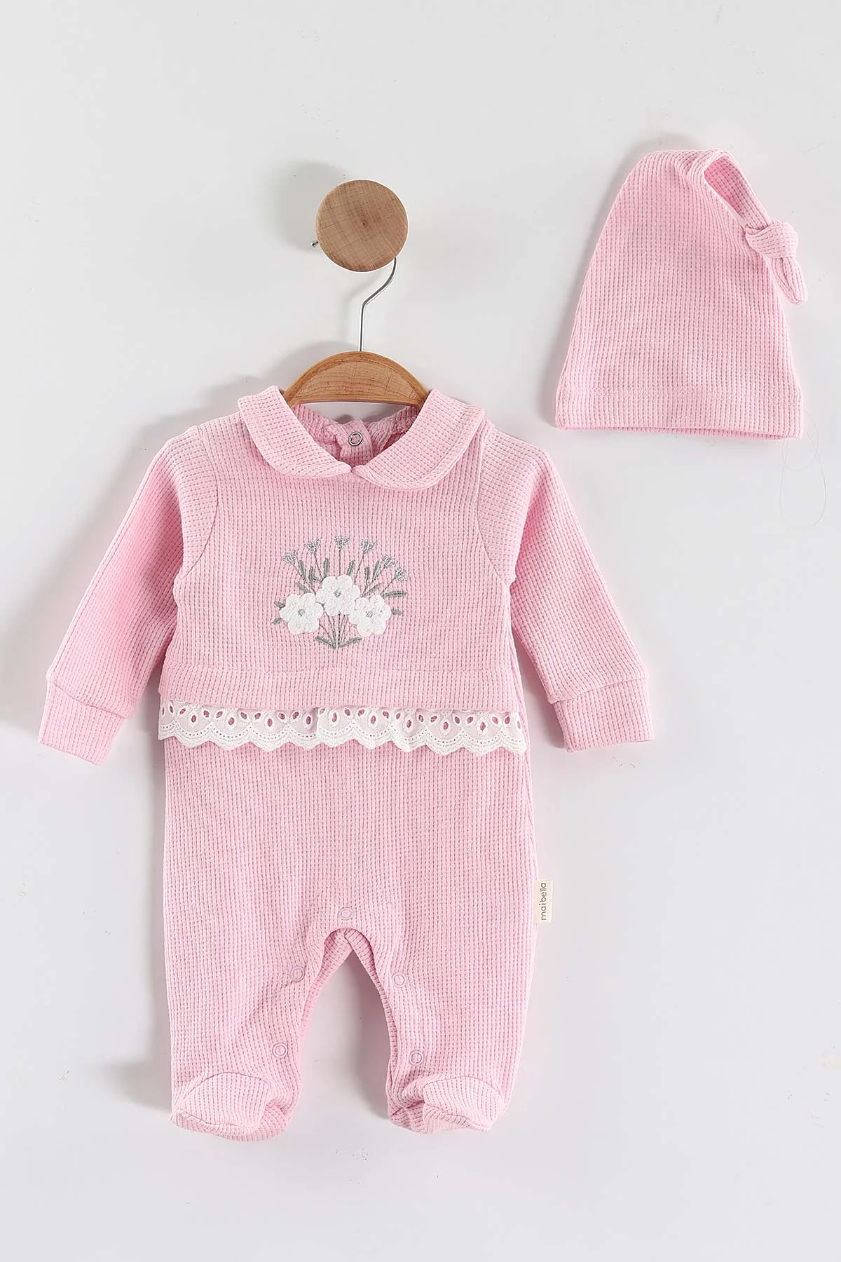 Pembe (1-9 Ay)Çiçek Nakışlı Fisto Detaylı Patikli Kız Bebek Tulum 434934