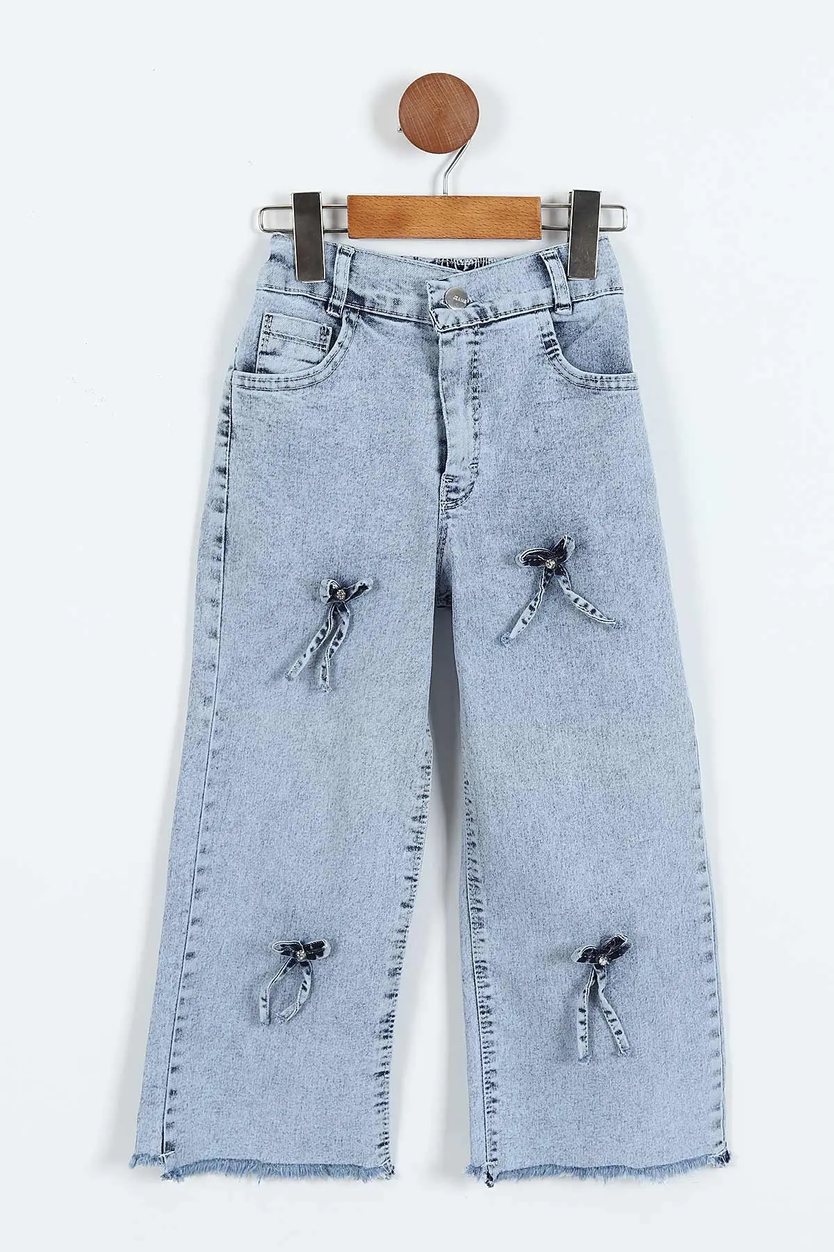 Pembe (1-9 Yaş) Fiyonk Baskılı Sweatli Kot Pantolonlu Kız Çocuk 2'li Takım 414825