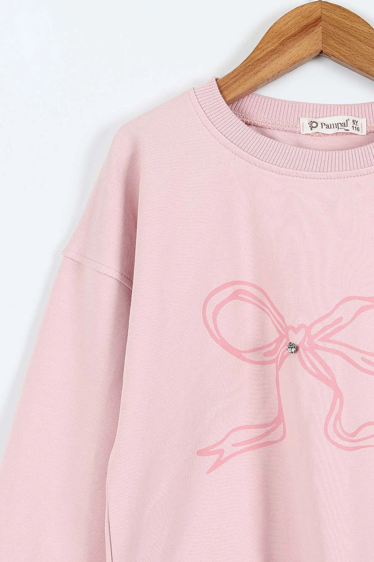 Pembe (1-9 Yaş) Fiyonk Baskılı Sweatli Kot Pantolonlu Kız Çocuk 2'li Takım 414825