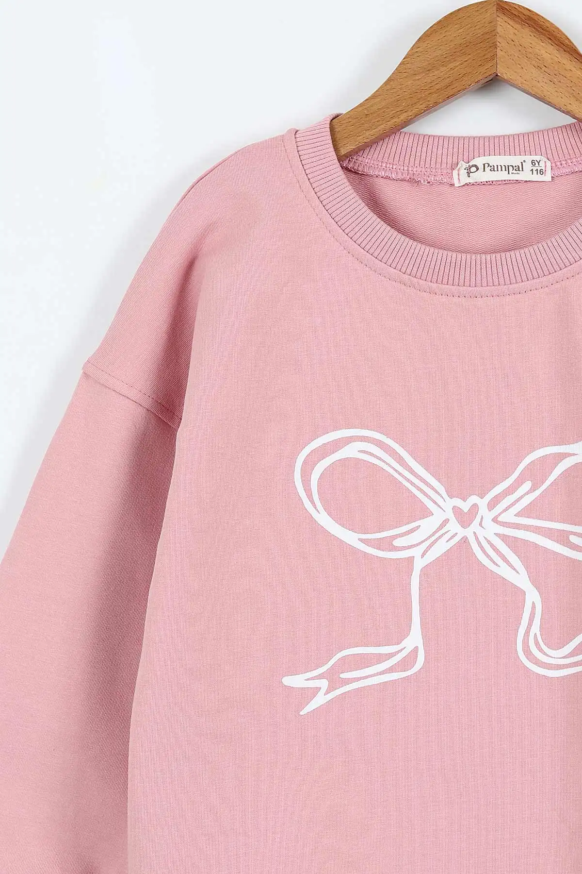 Pembe (1-9 Yaş) Fiyonk Baskılı Sweatli Kot Pantolonlu Kız Çocuk 2'li Tkaım 410315