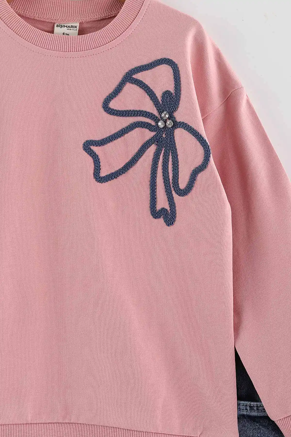 Pembe (1-9 Yaş)  Fiyonk Nakışlı Taşlı  Kot Pantolonlu Kız Çocuk 2'li Takım 438547
