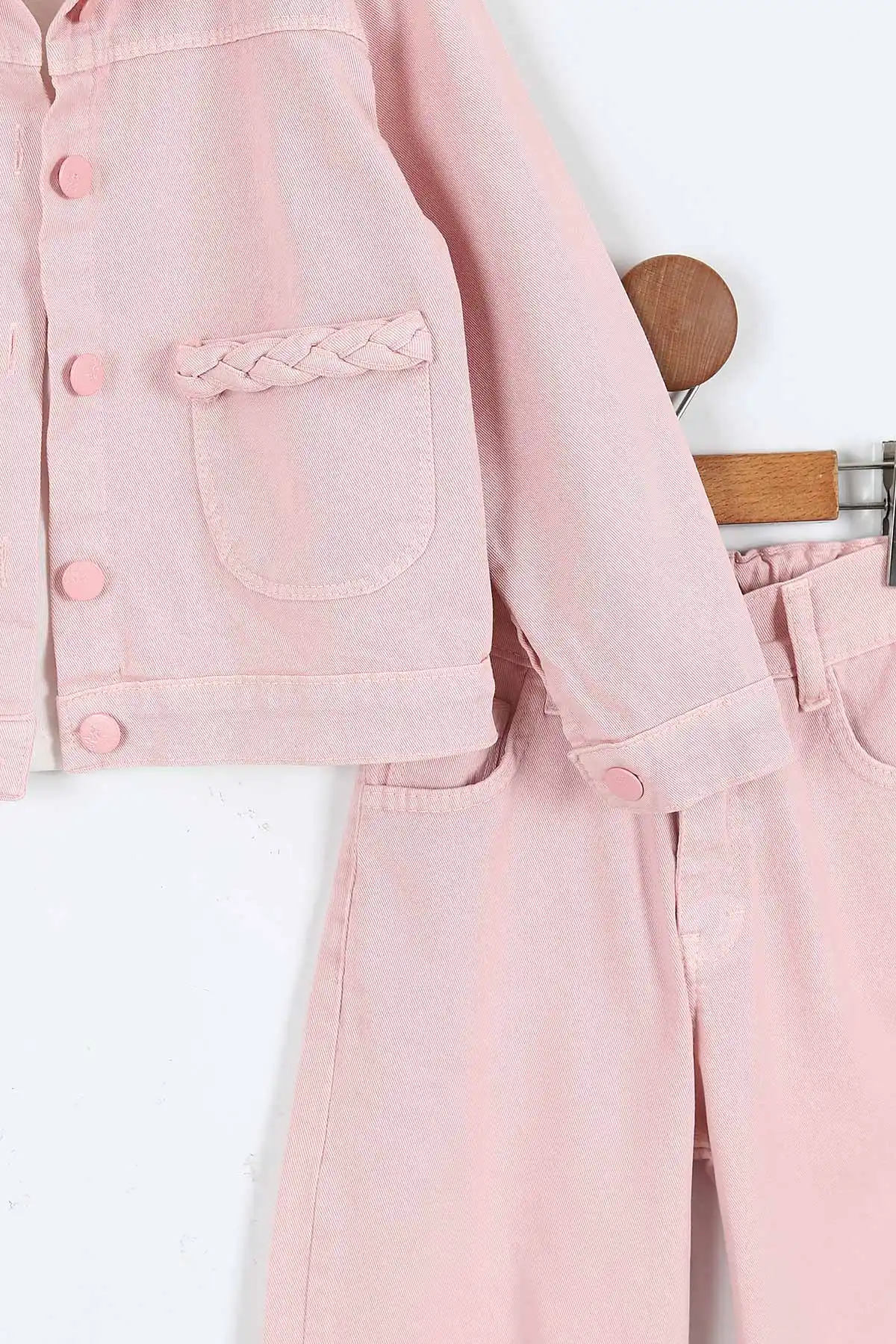 Pembe (1-9 Yaş)Happy Baskılı Tişörtlü Gabardin Pantolon ve Ceketli    Kız Çocuk 3'lü Takım 413514