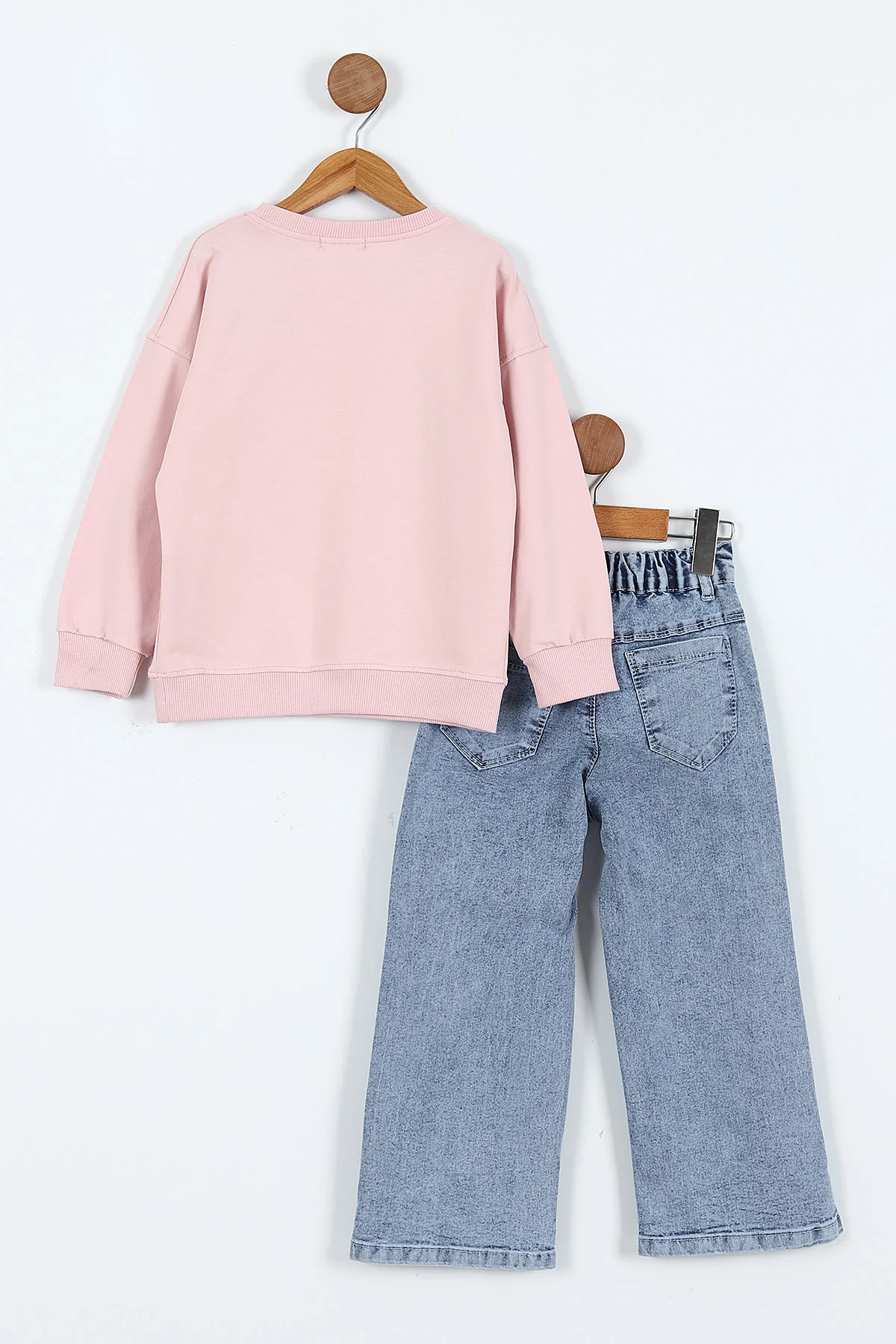 Pembe (1-9 Yaş)Nakışlı Kot Pantolonlu 2 İp Kız Çocuk Takım 413486