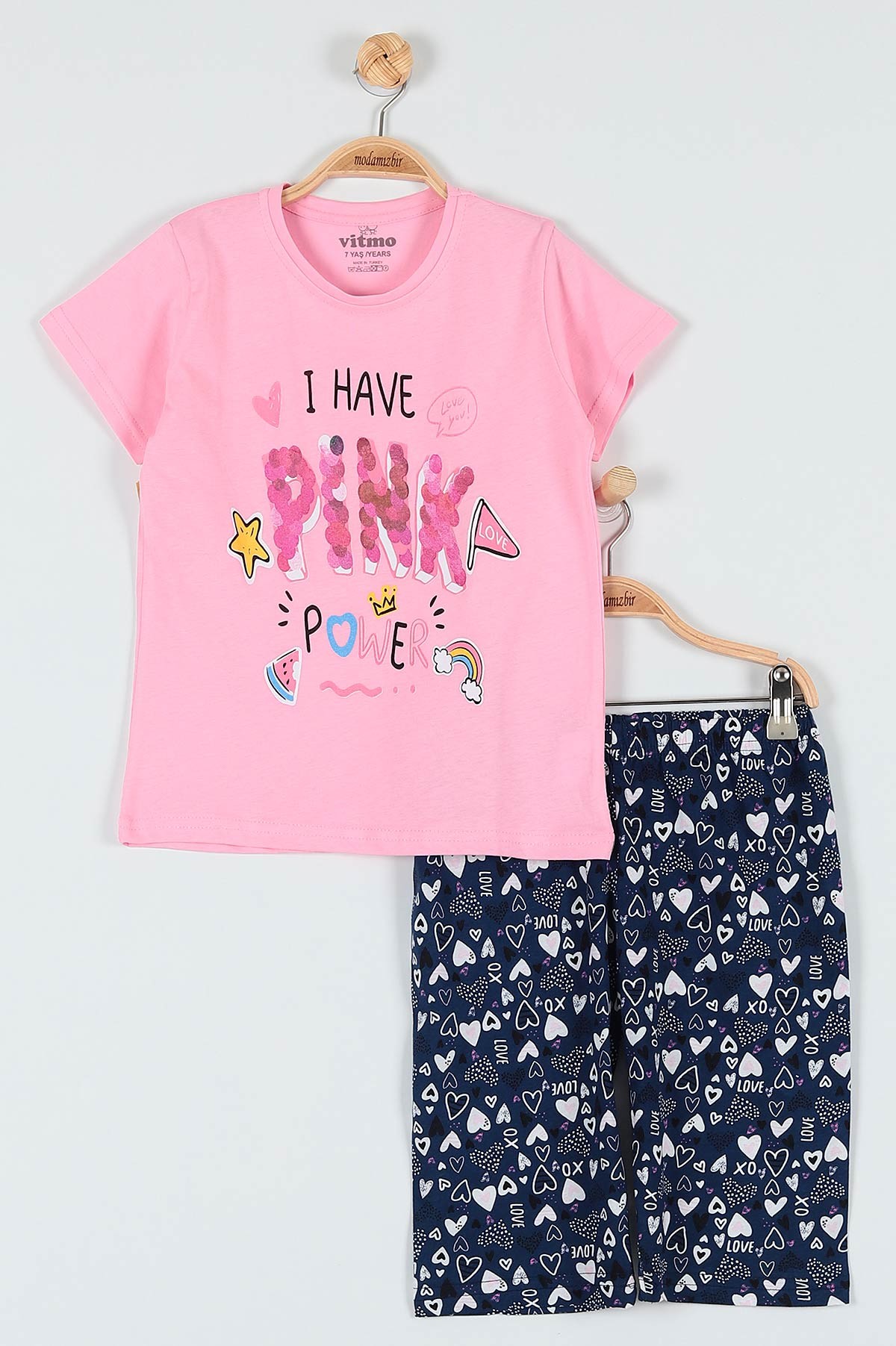 Pembe (10-12 Yaş) Pink Baskılı Kaprili KIz Çocuk Pijama Takımı 182029