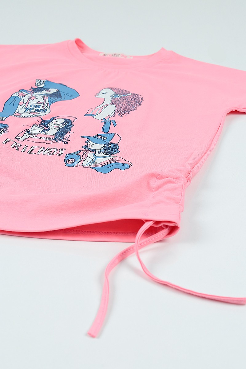 Pembe (10-13 yaş) Yanlardan Sıkmalı Baskılı Kız Çocuk Tayt 105882