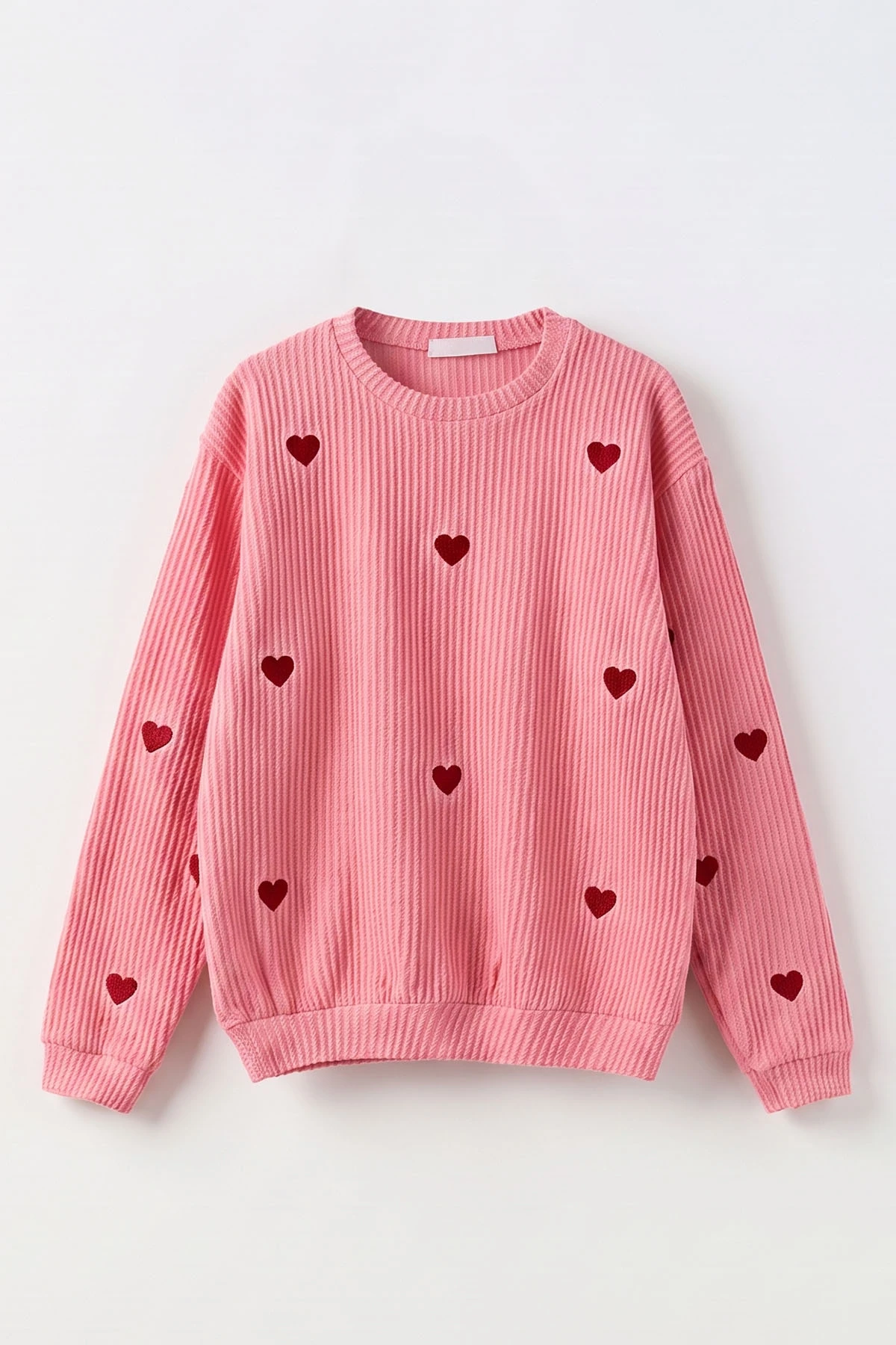 Pembe (5-16 Yaş) Kalp Nakışlı Kız Çocuk Sweatshirt 486509