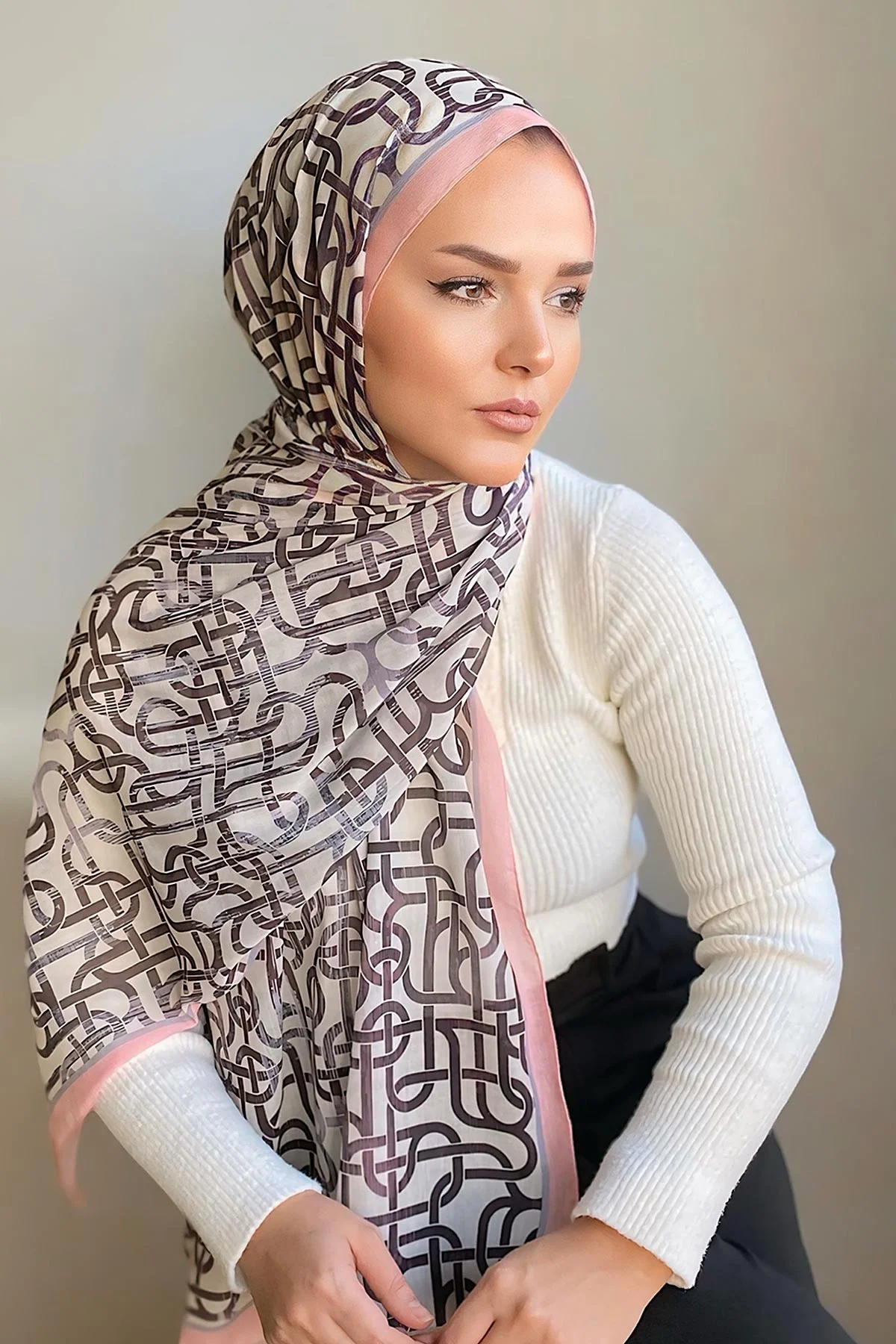 Soft Pembe 180X70 cm Dijital Baskı Jethro Desenli Pamuk Şal 332042