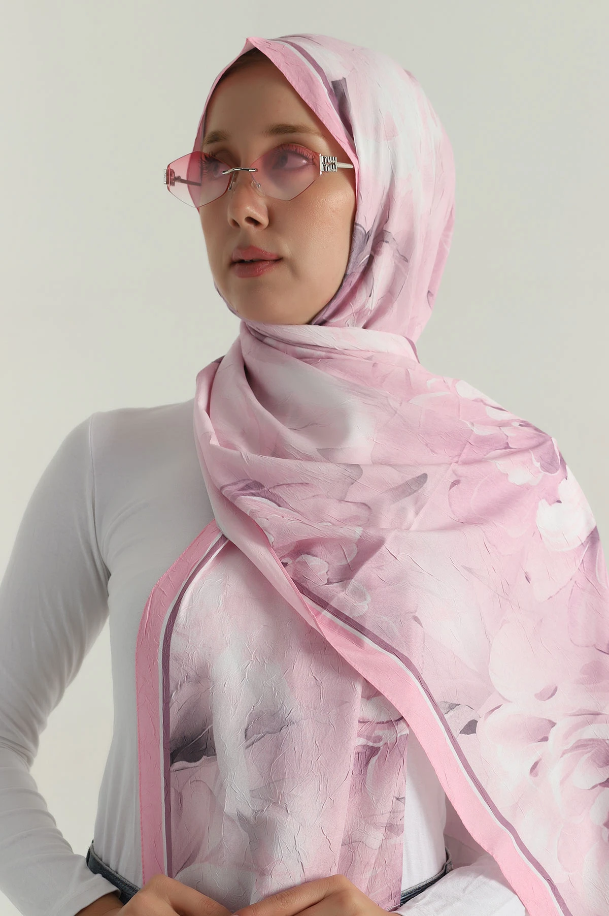 Pembe 180x75 Cm Our Fashion Dijital Baskılı Desenli Bambu Kraş Şal 396719