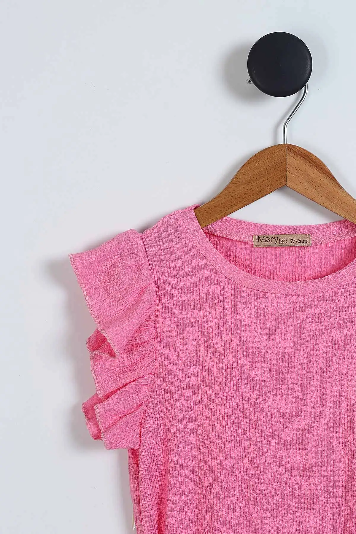 Pembe (2-10 Yaş) Kol Fırfırlı Bel Kemerli Bürümcük Kız Çocuk Elbise 342791