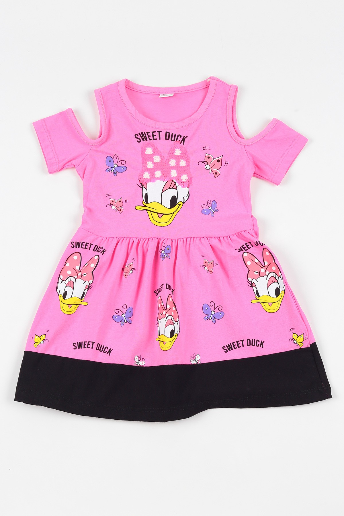 Pembe (2-10 yaş) Sweet Duck Baskıllı Pullu  Kız Çocuk Elbise 108701