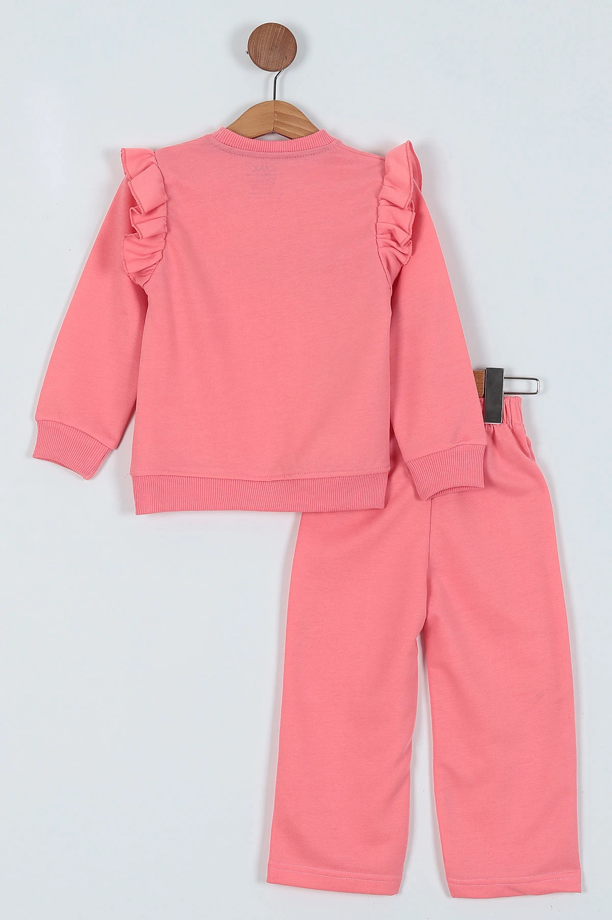 Pembe (2-11 Yaş) Baskılı Kol Fırfırlı Çimalı Kız Çocuk Takım 229365