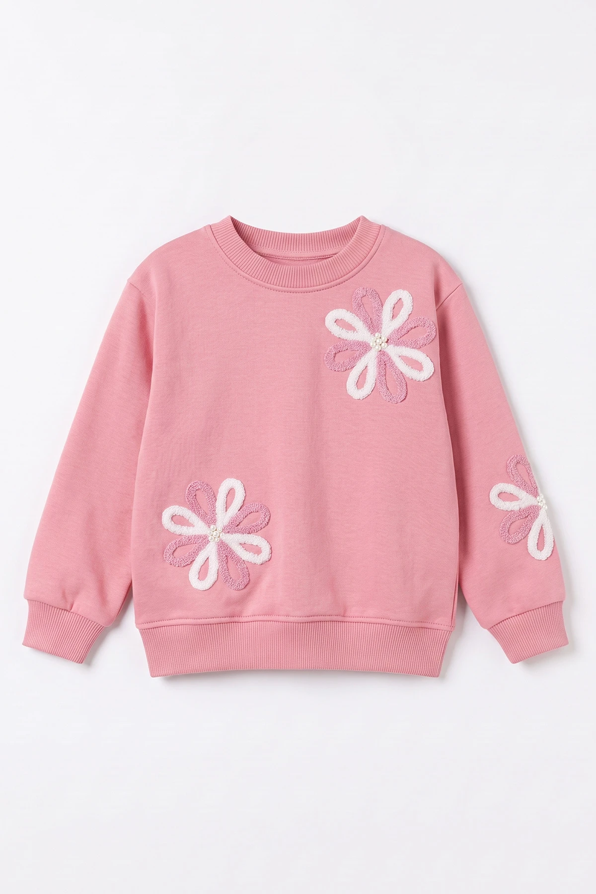 Pembe (2-11 Yaş)  Süzene Nakışlı İçi Şardonlu Kız Çocuk Sweatshirt 499987