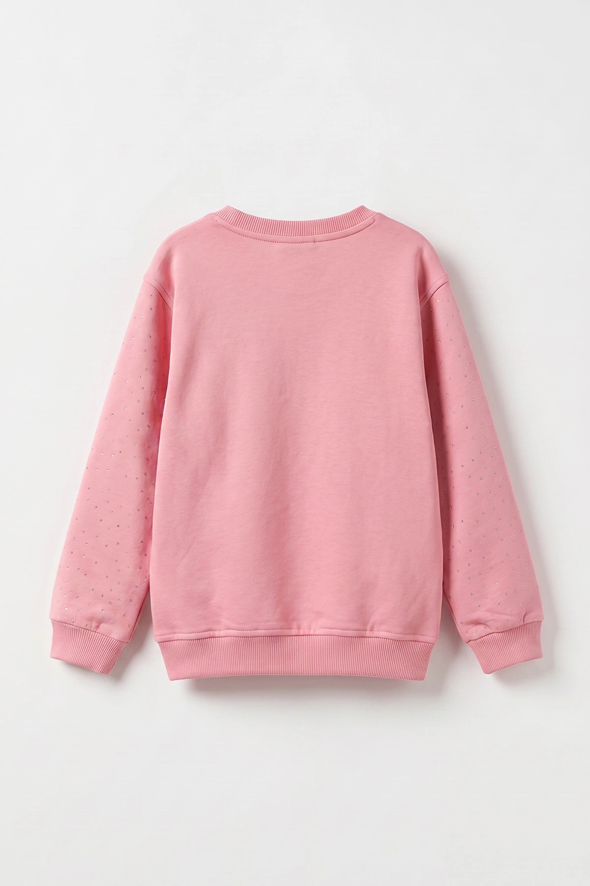 Pembe (2-12 Yaş) Kalp Nakışlı Taşlı  İçi Şardonlu Kız Çocuk Sweatshirt 483267