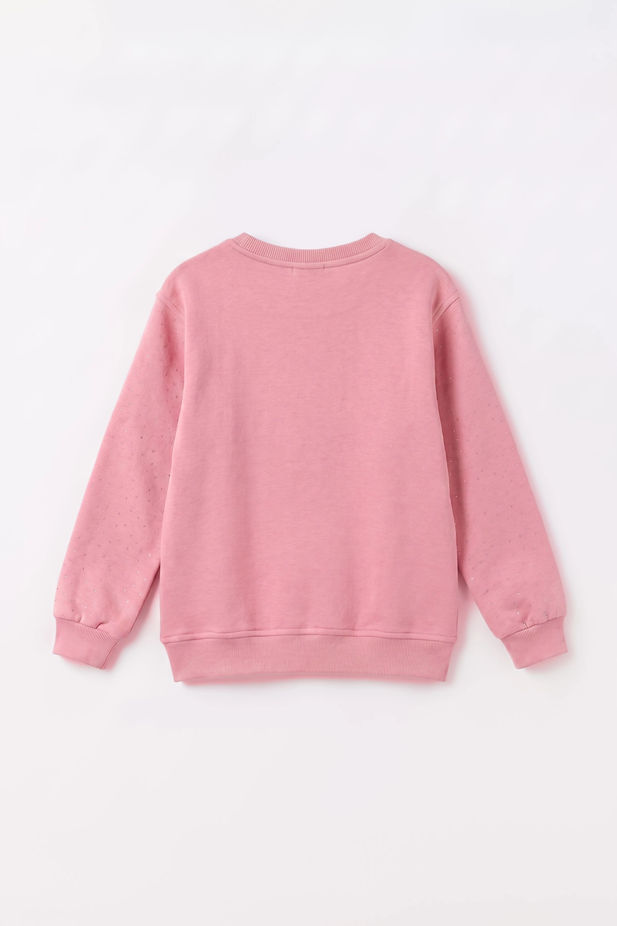 Pembe (2-12 Yaş) Kalpli Çiçek Nakışlı Taşlı  İçi Şardonlu Kız Çocuk Sweatshirt 483290