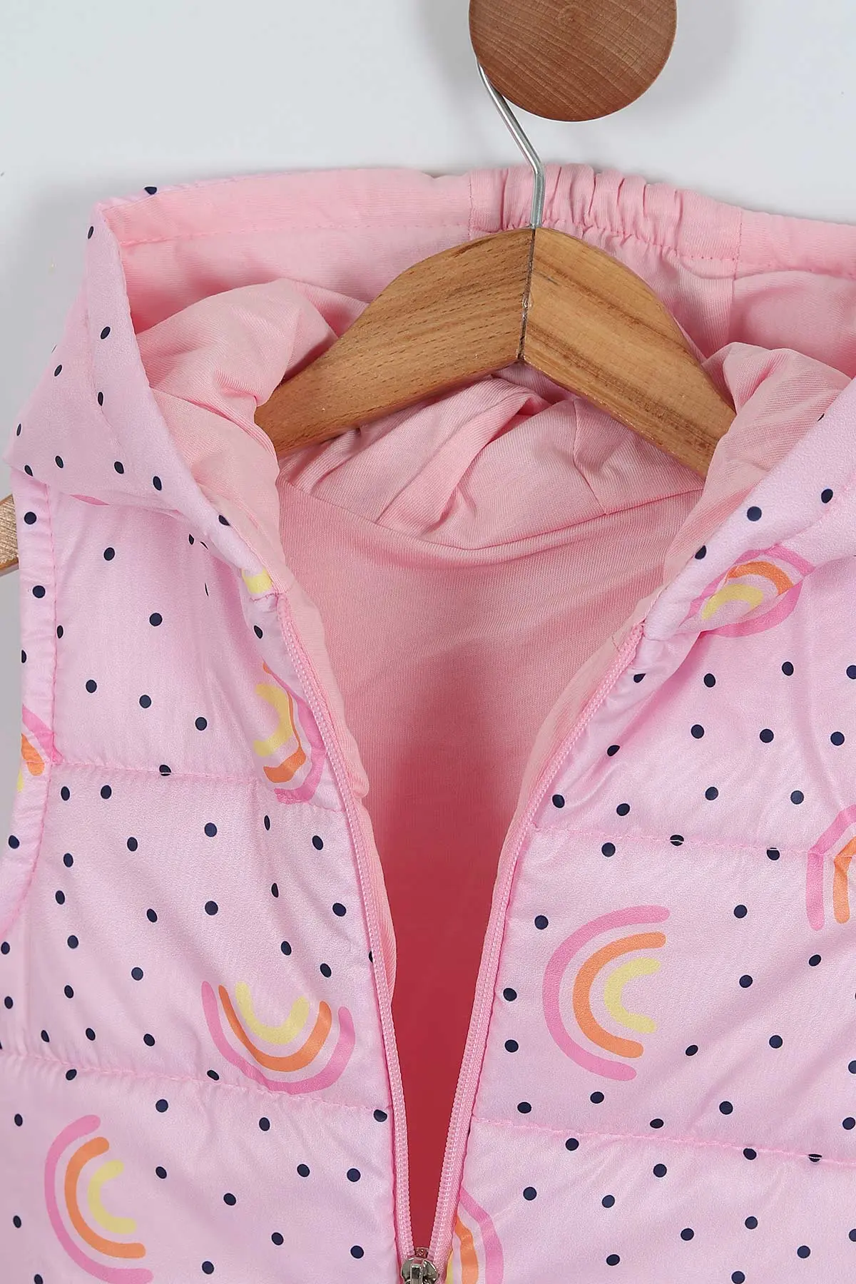 Pembe (2-4 Yaş) Gökkuşağı Desenli Kapüşonlu Kız Çocuk Yelek 287544