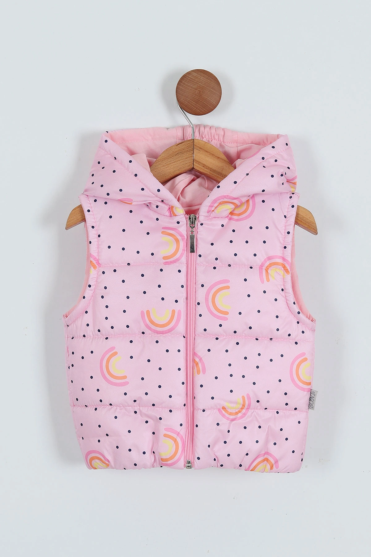 Pembe (2-4 Yaş) Gökkuşağı Desenli Kapüşonlu Kız Çocuk Yelek 287544