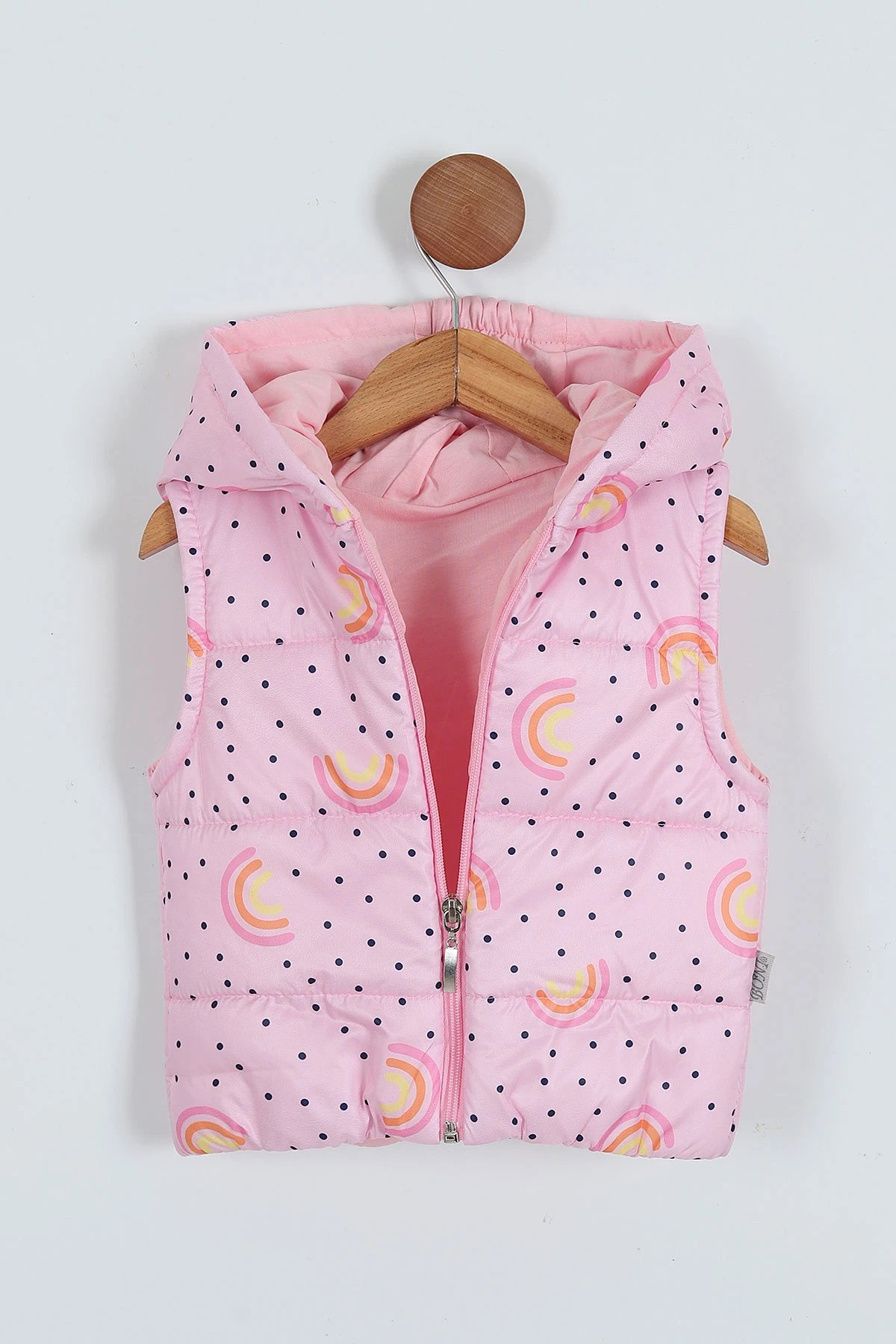 Pembe (2-4 Yaş) Gökkuşağı Desenli Kapüşonlu Kız Çocuk Yelek 287544