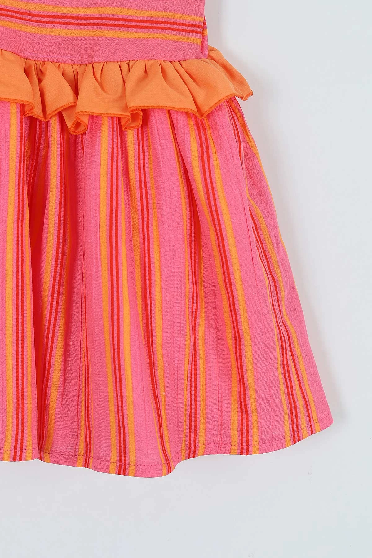 Pembe (2-5 Yaş) Arka Fiyonklu Çizgili Kız Çocuk Elbise 267316