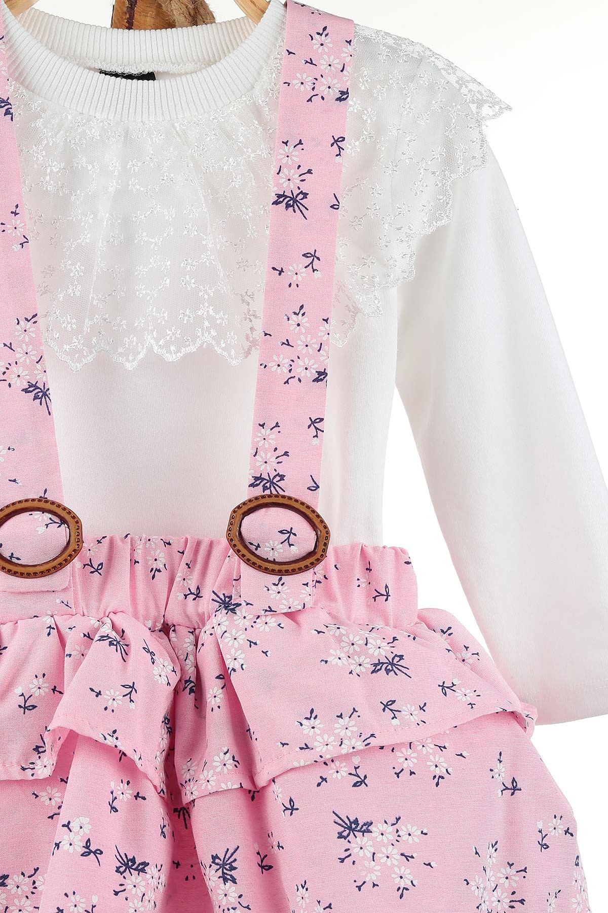 Pembe (2-5 Yaş) Çiçek Baskılı Dantelli Kız Çocuk Elbise 141476