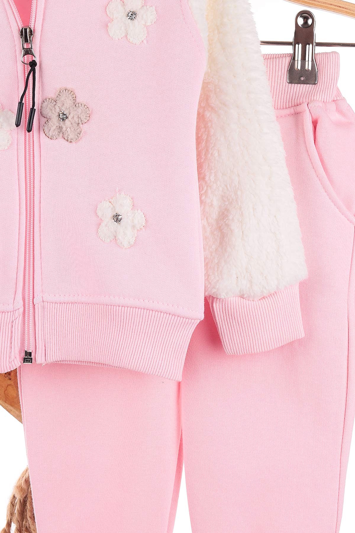 Pembe (2-5 Yaş) Çiçek Nakışlı Taşlı Fermuarlı Kız Çocuk Takım 144339