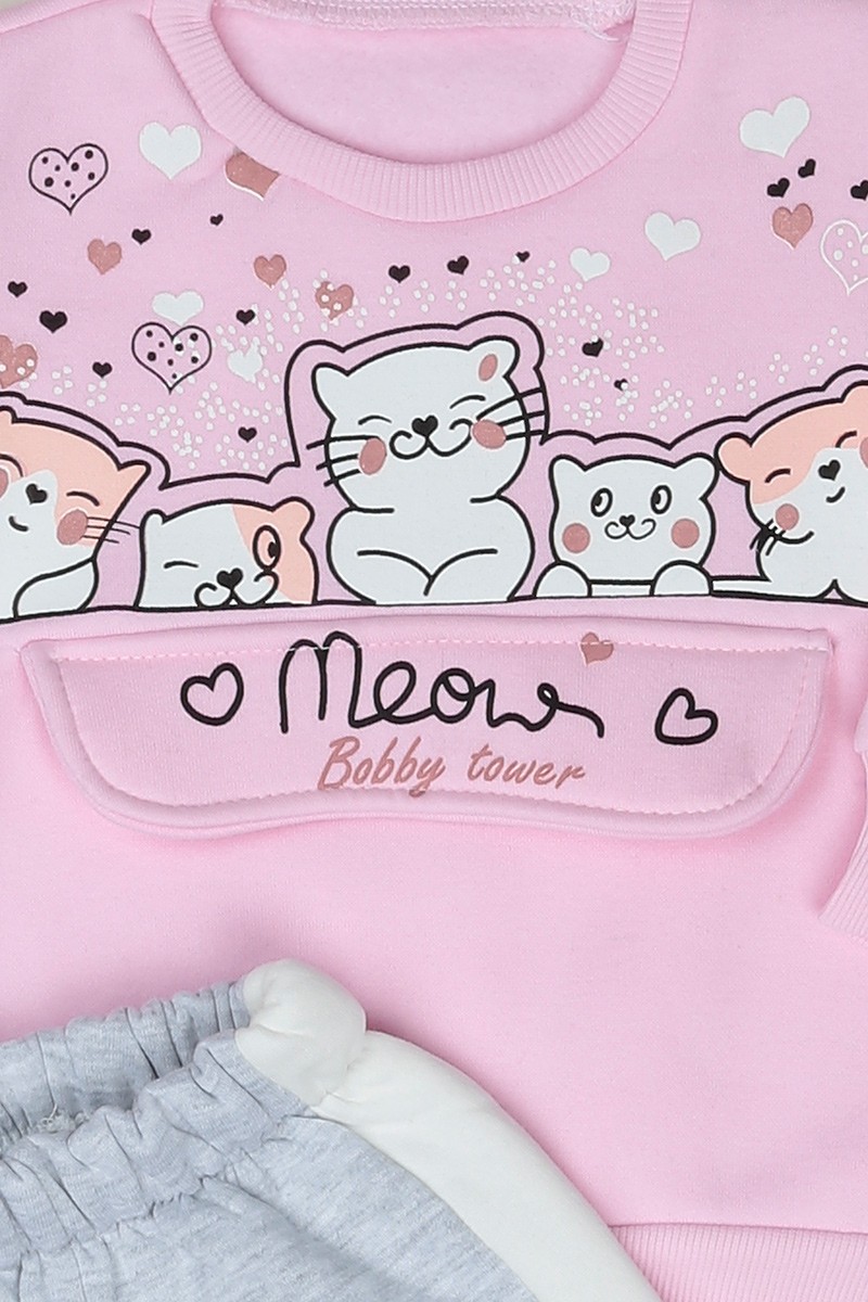 Pembe (2-5 Yaş) Cici Kedili Baskılı Kız Çocuk Takım 89726