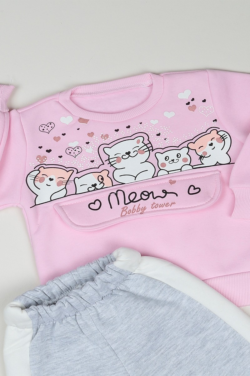 Pembe (2-5 Yaş) Cici Kedili Baskılı Kız Çocuk Takım 89726