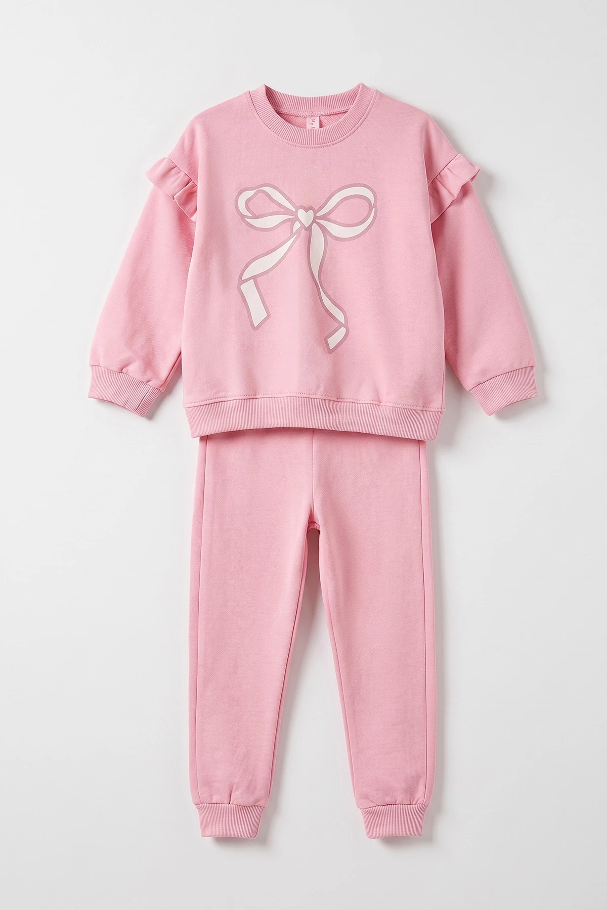 Pembe (2-5 Yaş) Fiyonk Baskılı Fırfırlı Kız Çocuk Takım 476153