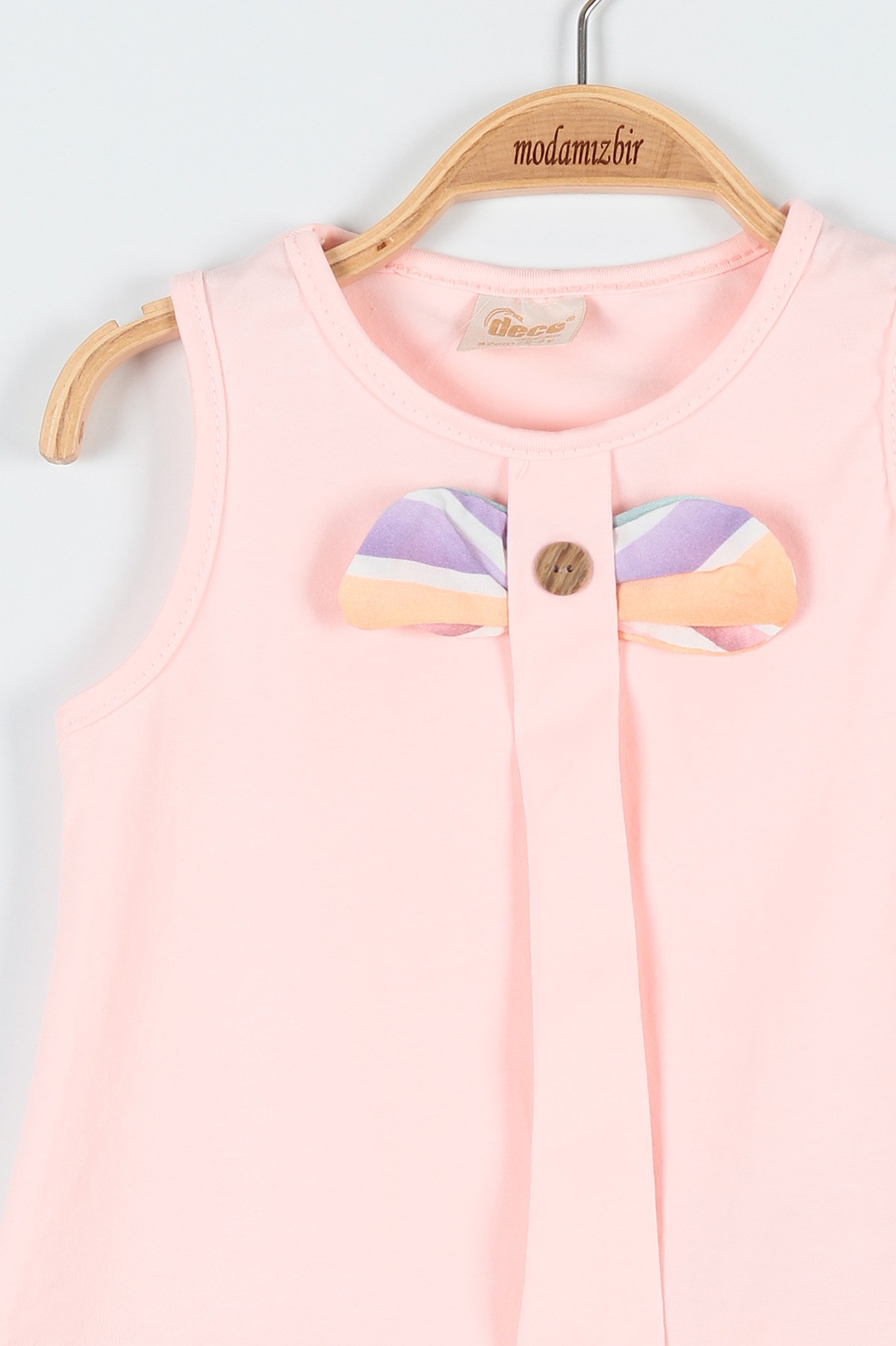 Pembe (2-5 Yaş) Fiyonklu Düğme Detaylı Şortlu Kız Çocuk Takım 178019
