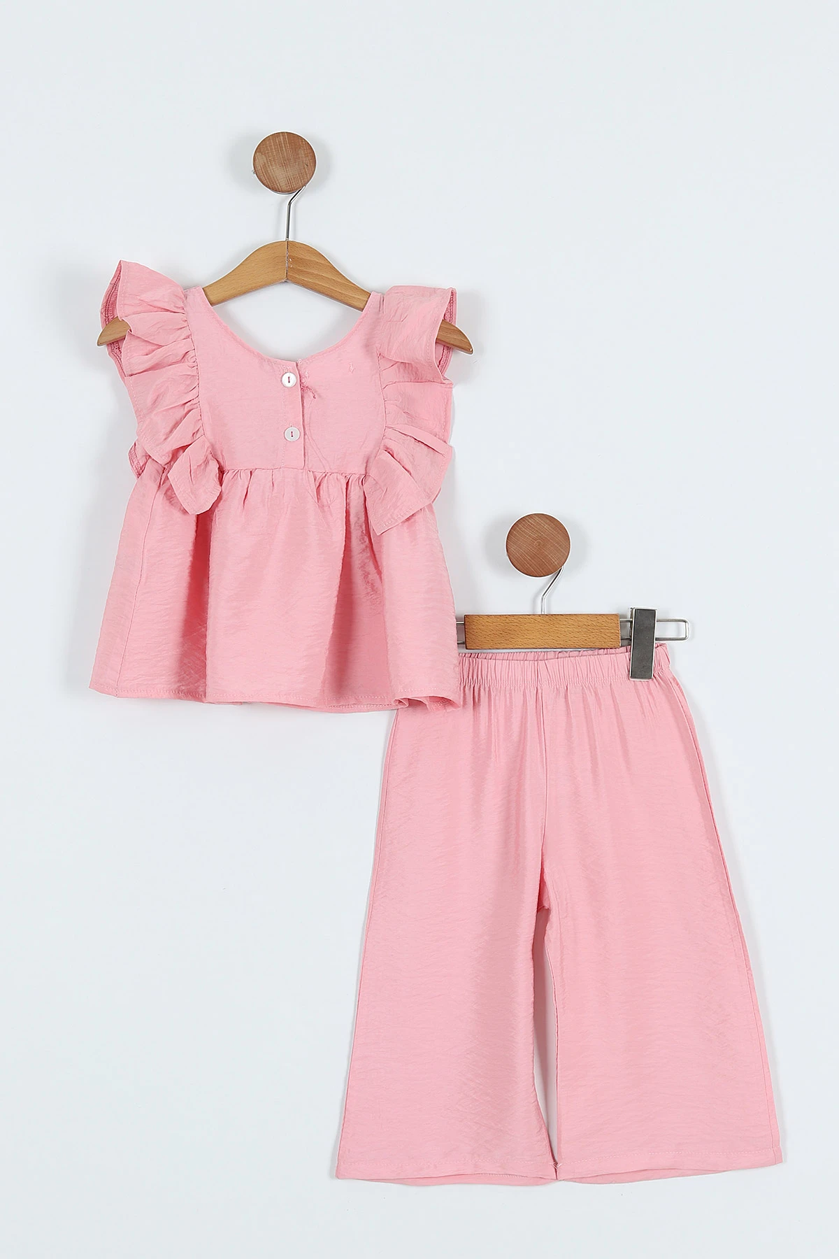 Pembe (2-5 Yaş) Gofre Kumaş Kol Fırfırlı Pantolonlu Kız Çocuk Takım 262424