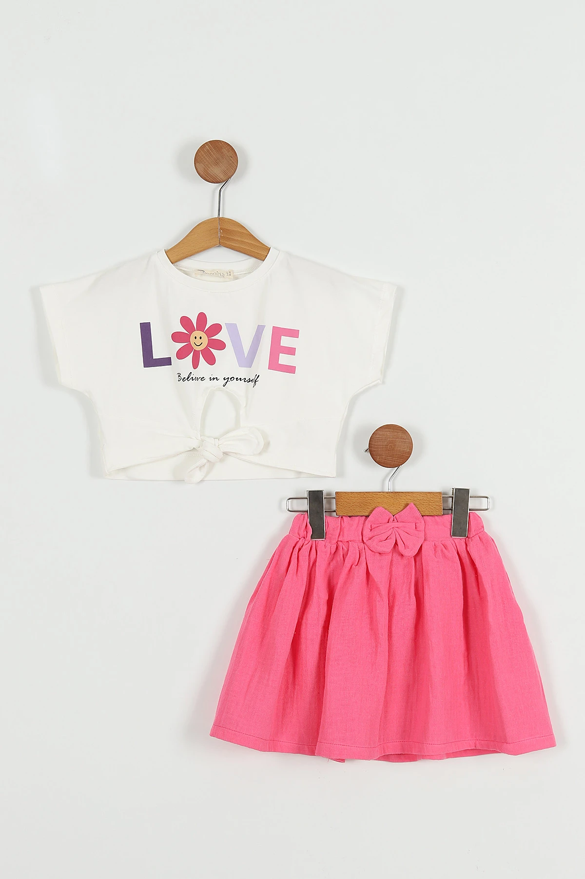 Pembe (2-5 Yaş) Love Baskılı Belden Bağlamalı Kız Çocuk Takım 255194