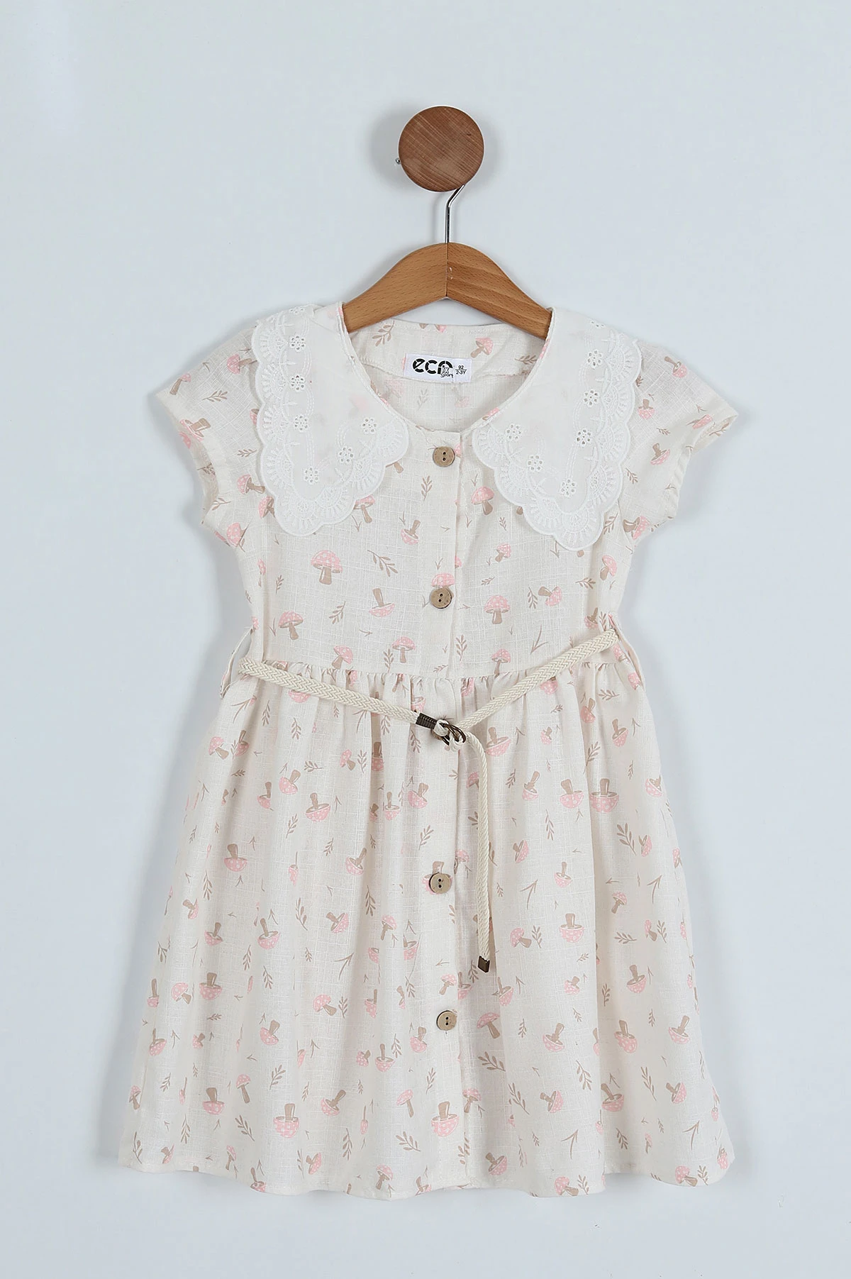 Pembe (2-5 Yaş) Mantar Desenli Kız Çocuk Elbise 246863