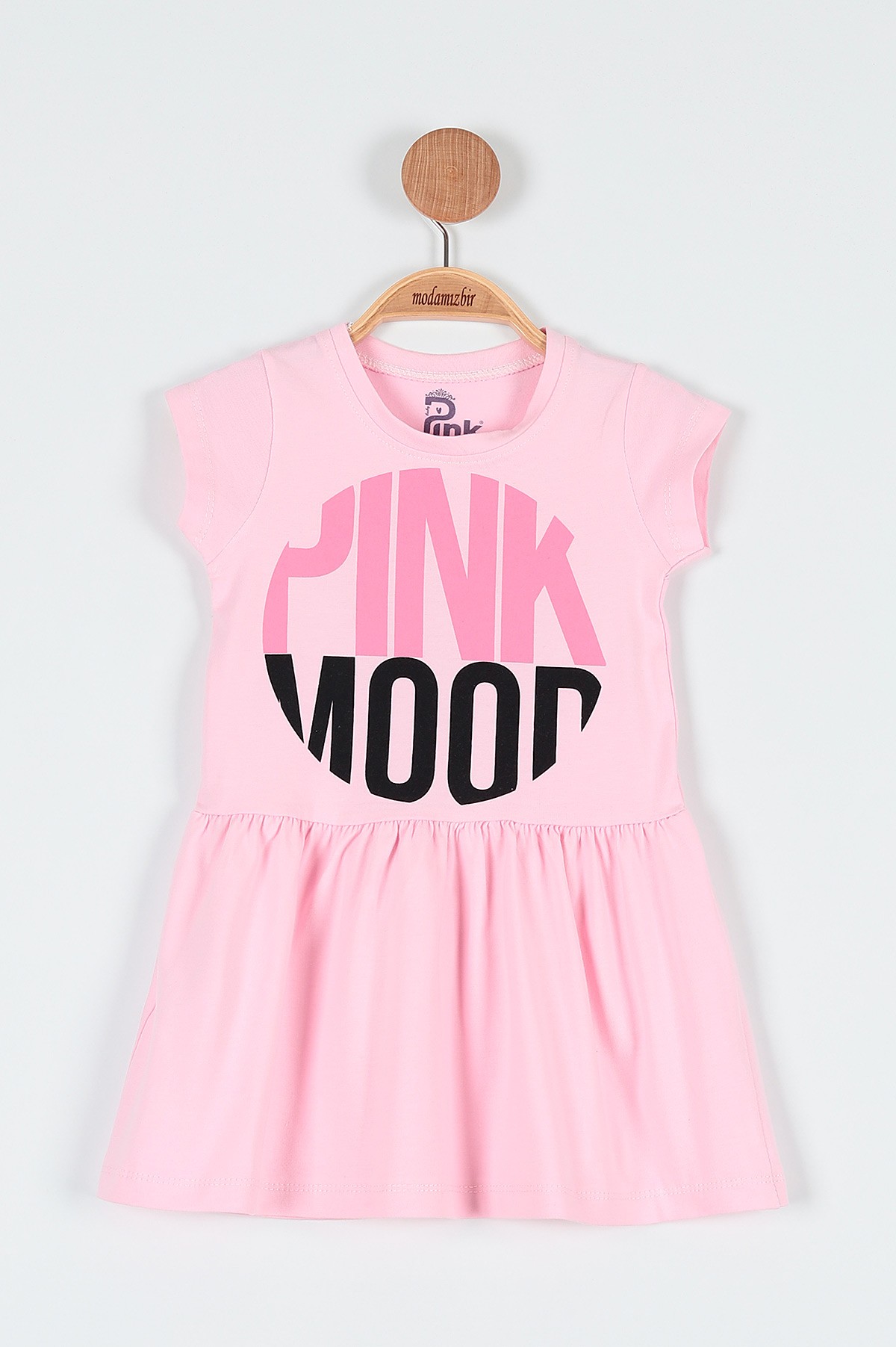 Pembe (2-5 Yaş) Pınk Mood Baskılı Kız Çocuk Elbise 191022