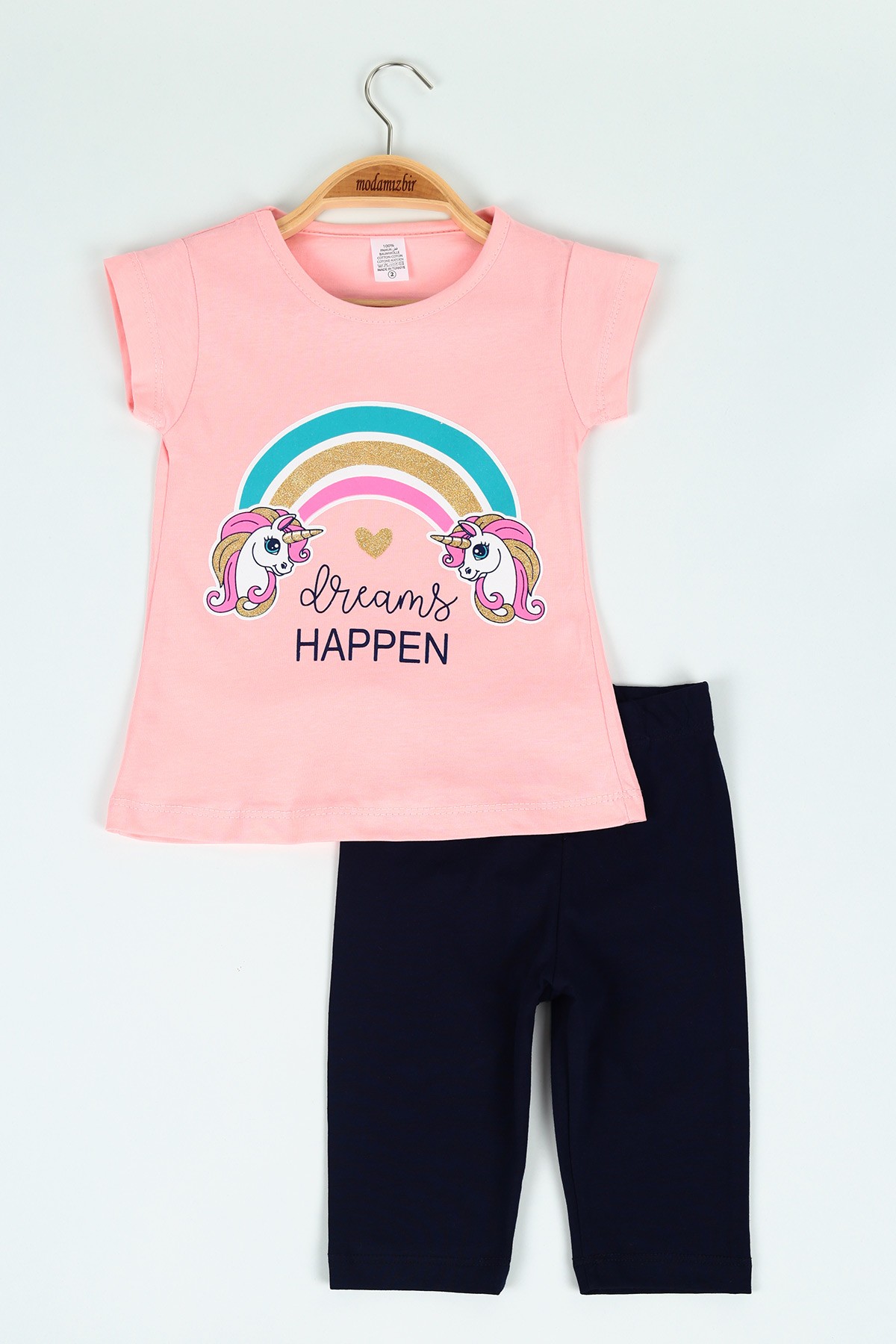Pembe (2-5  yaş) Simli Unicorn Baskılı Kız Çocuk Takım 117715