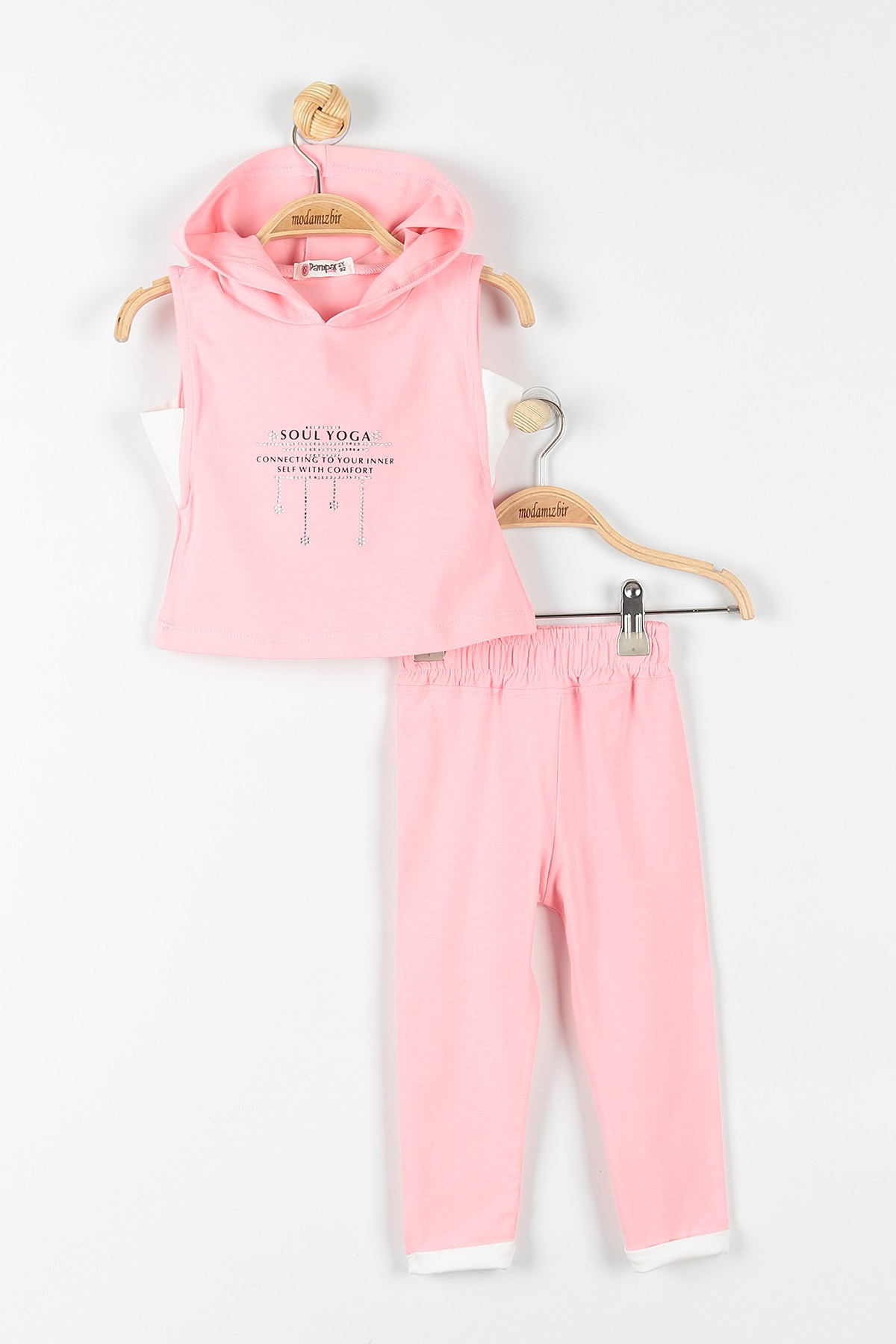 Pembe (2-5 Yaş) Yoga Baskılı Taş Detaylı Kapüşonlu Kız Çocuk Takım 176271