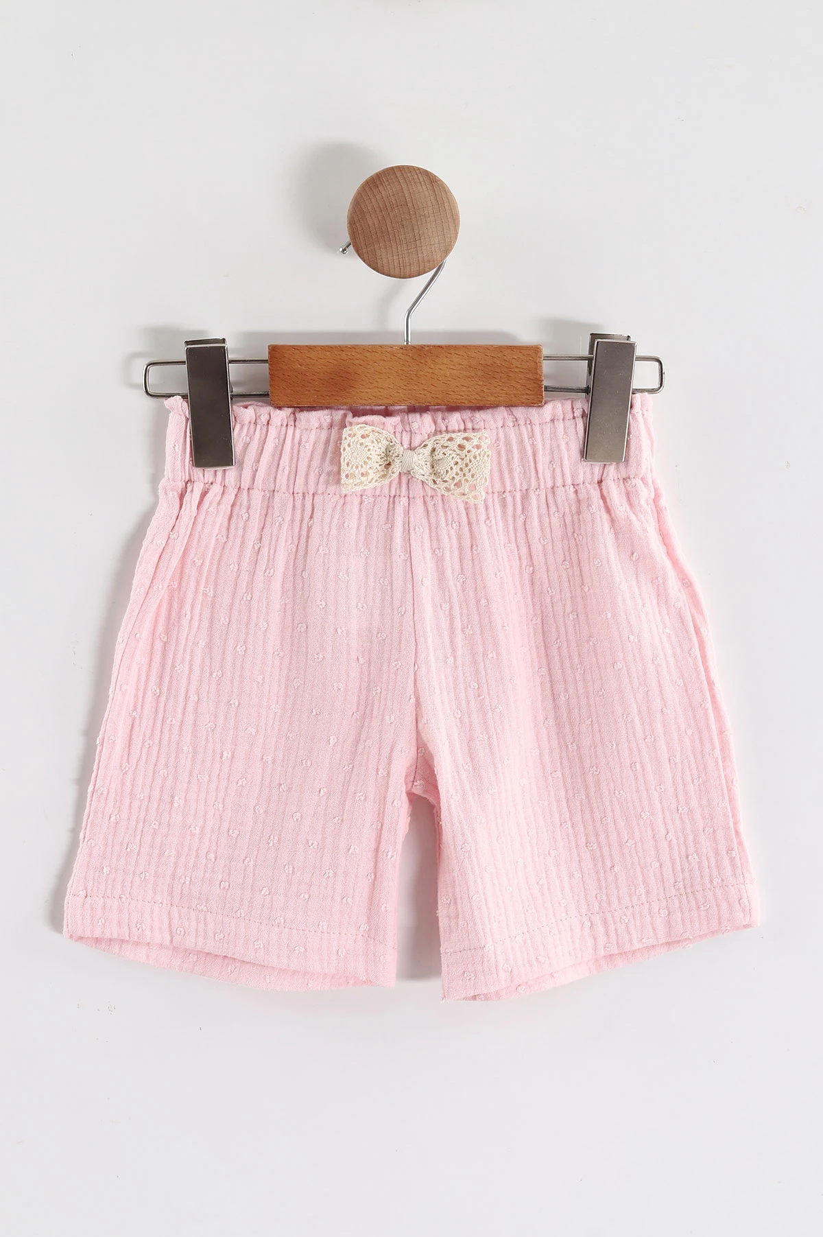 Pembe (2-5 Yaş)Baskılı Müslin Şortlu Saç Tokalı Kız Çocuk Takım 434795